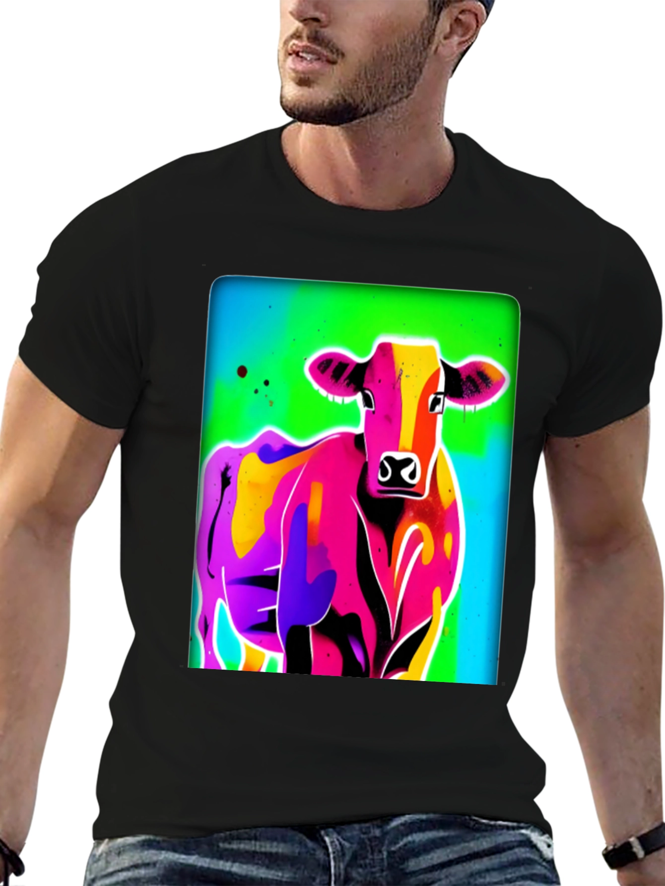 Vibrant Cow Graphic Tee - Bold Pop Art Style