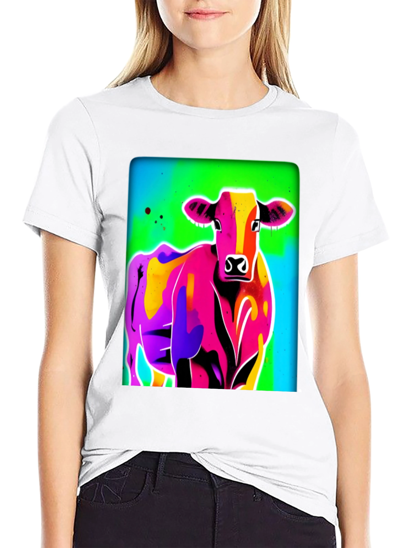 Vibrant Cow Graphic Tee - Bold Pop Art Style
