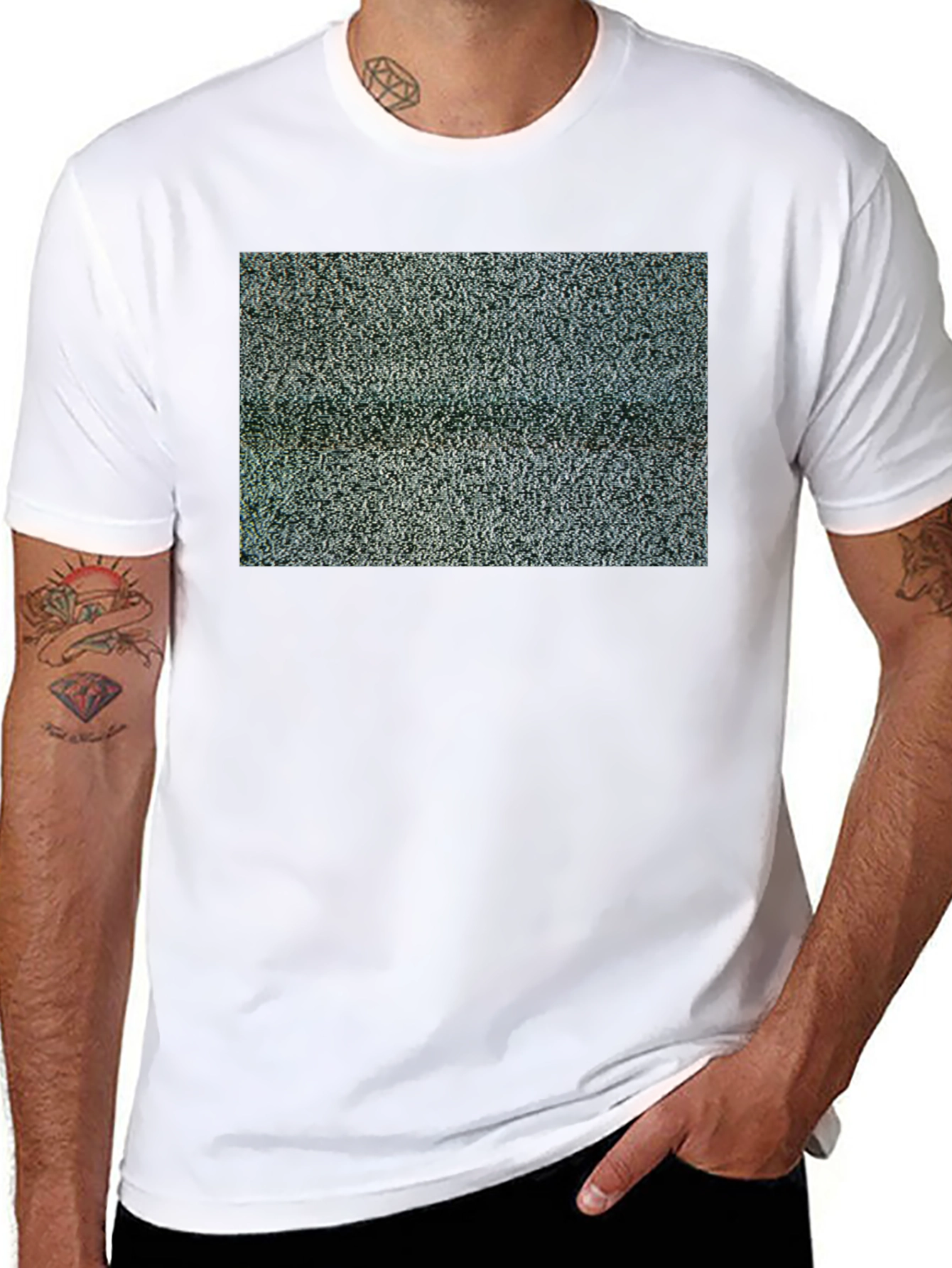 Static Pattern T-Shirt - Black Crew Neck Tee