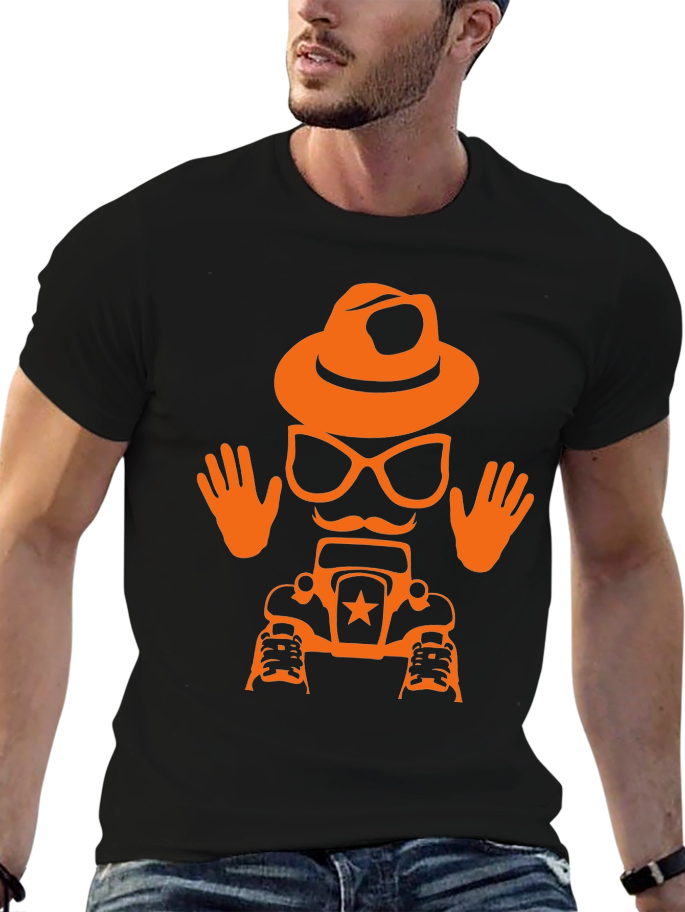 Humorous Car & Character T-Shirt