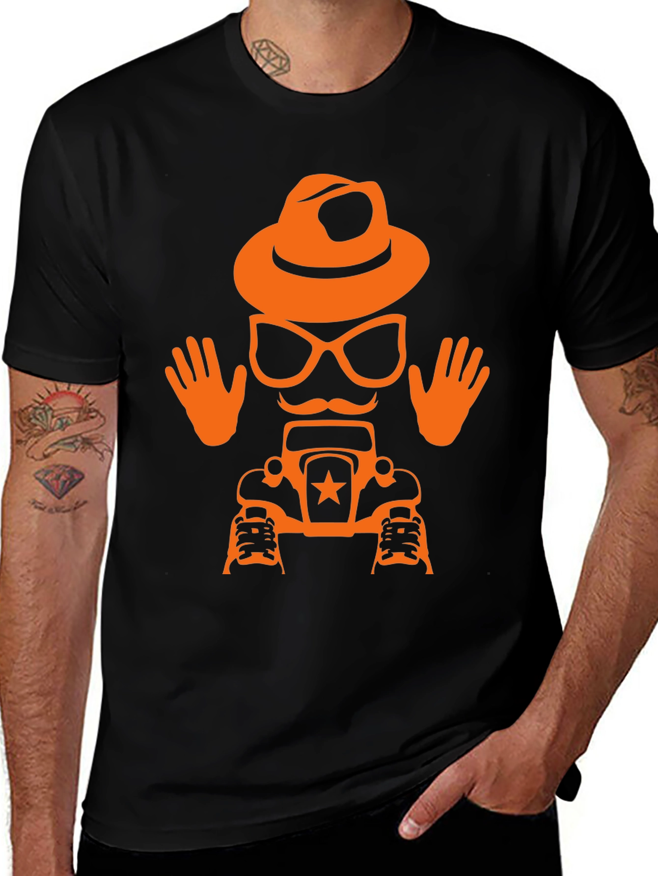 Humorous Car & Character T-Shirt