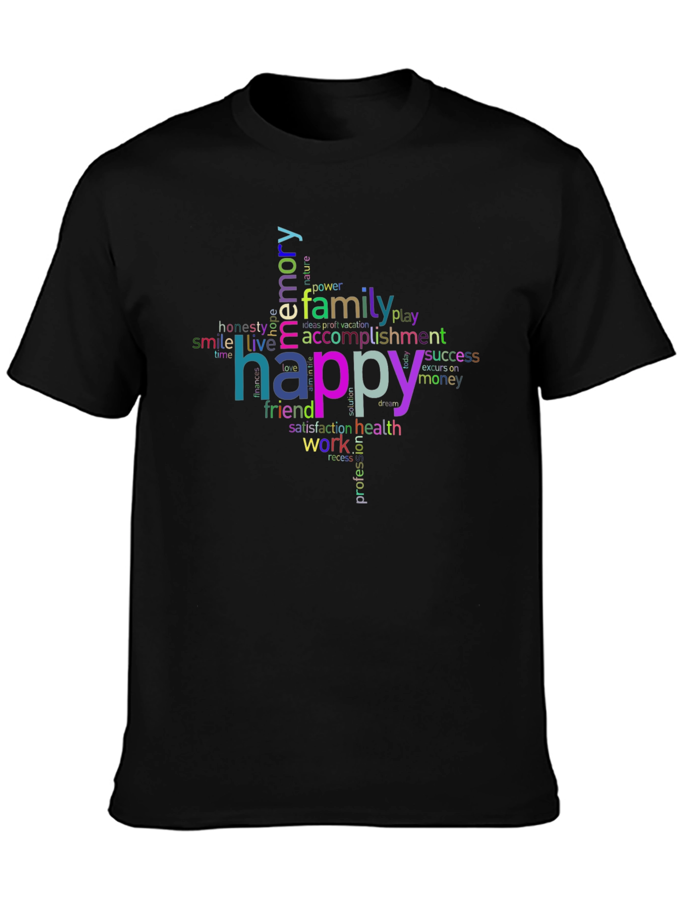 Happy Word Cloud T-Shirt - Positive Vibes