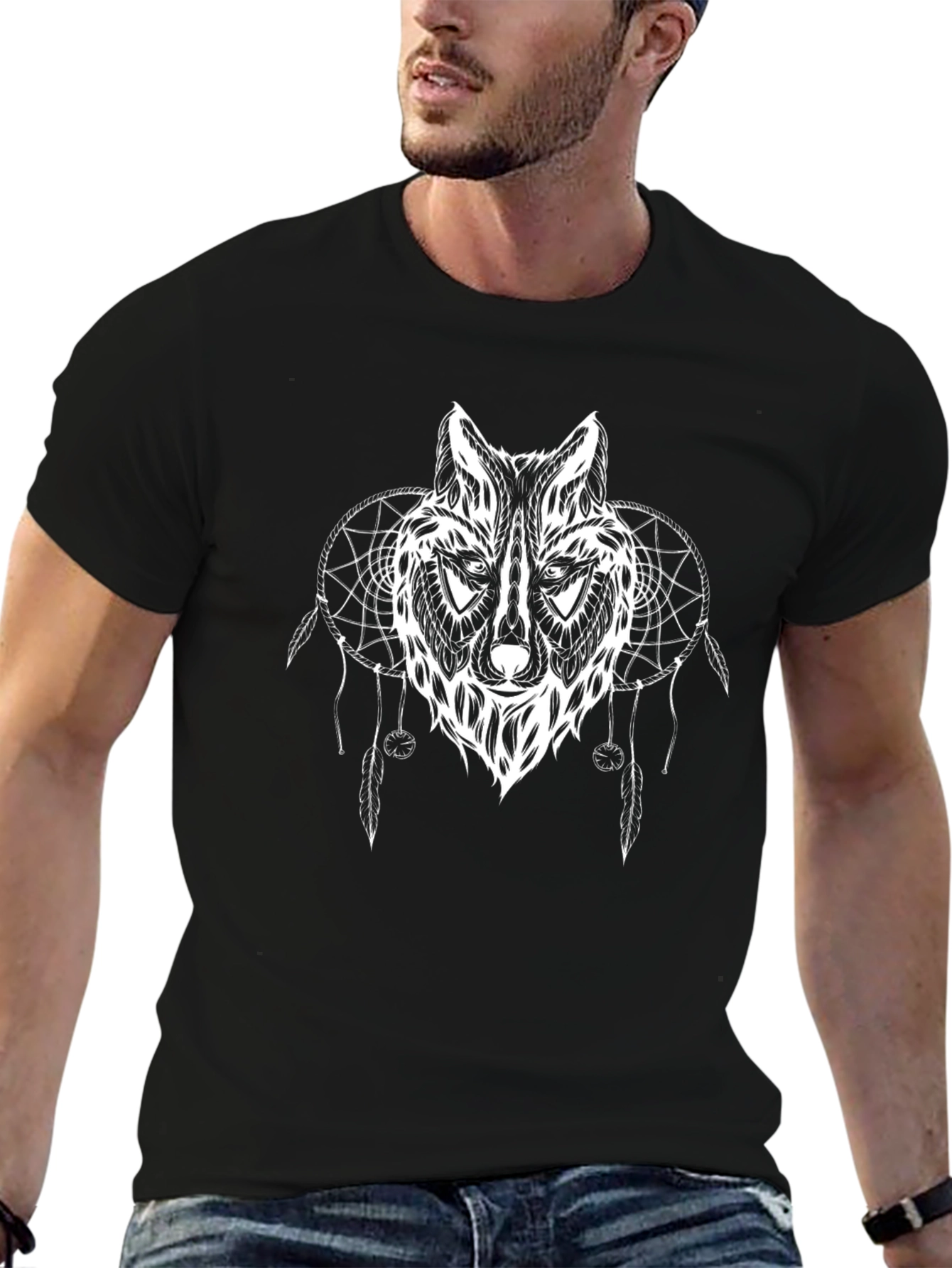 Wolf Dreamcatcher Graphic T-Shirt - Stylish Mens Tee