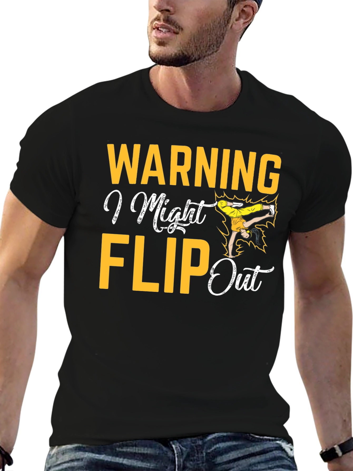 Warning I Might Flip Out Black Graphic Tee