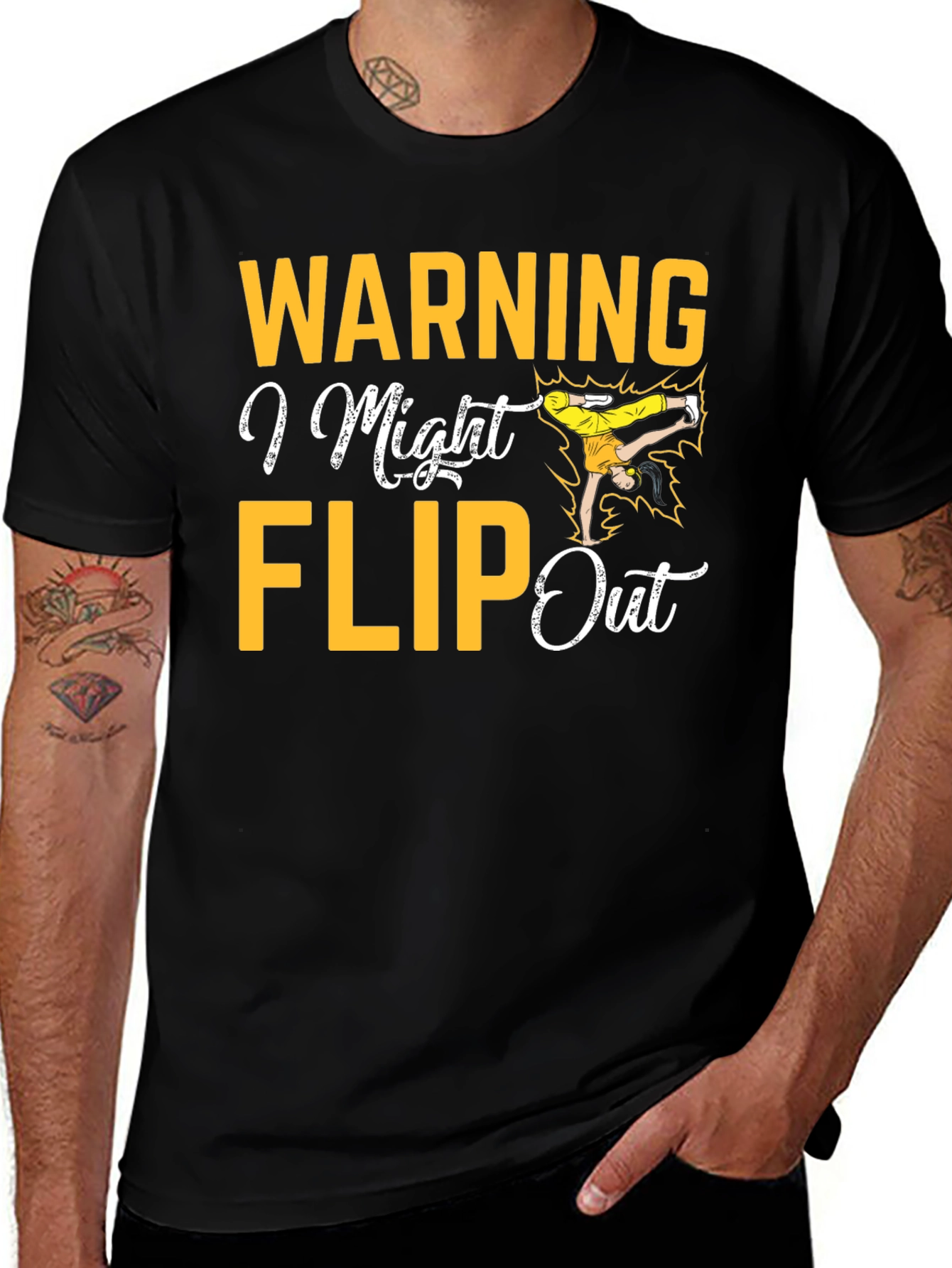 Warning I Might Flip Out Black Graphic Tee