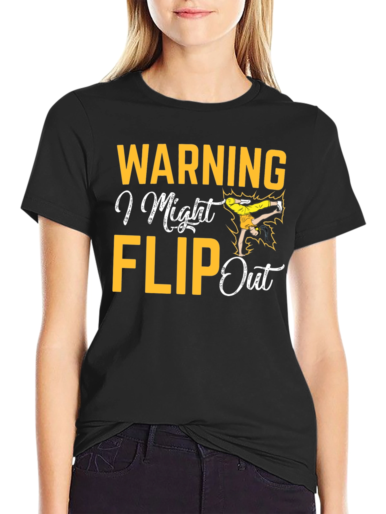 Warning I Might Flip Out Black Graphic Tee