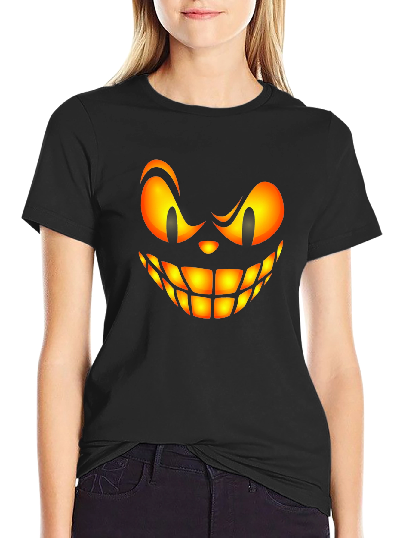Scary Halloween Face Graphic Tee - Black T-Shirt