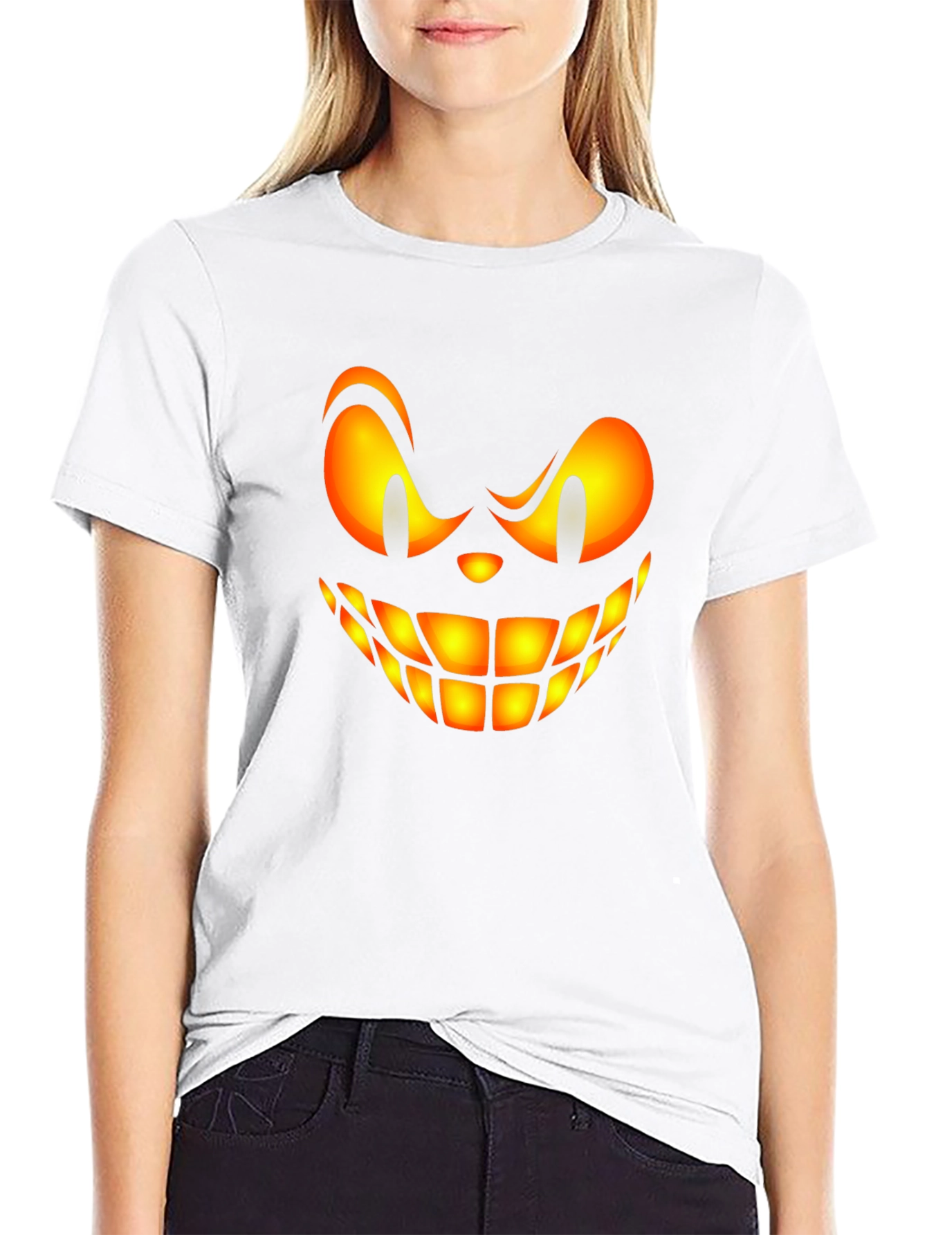 Scary Halloween Face Graphic Tee - Black T-Shirt