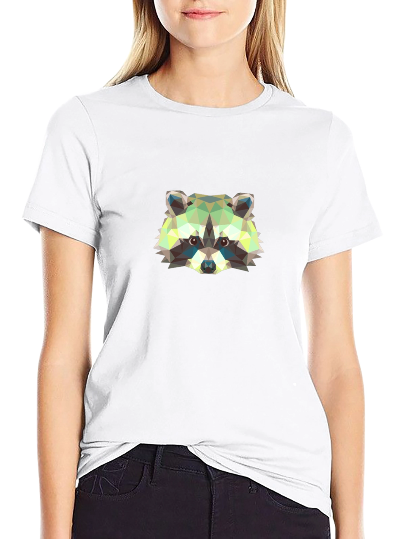 Geometric Raccoon Graphic Tee - Black Cotton Shirt