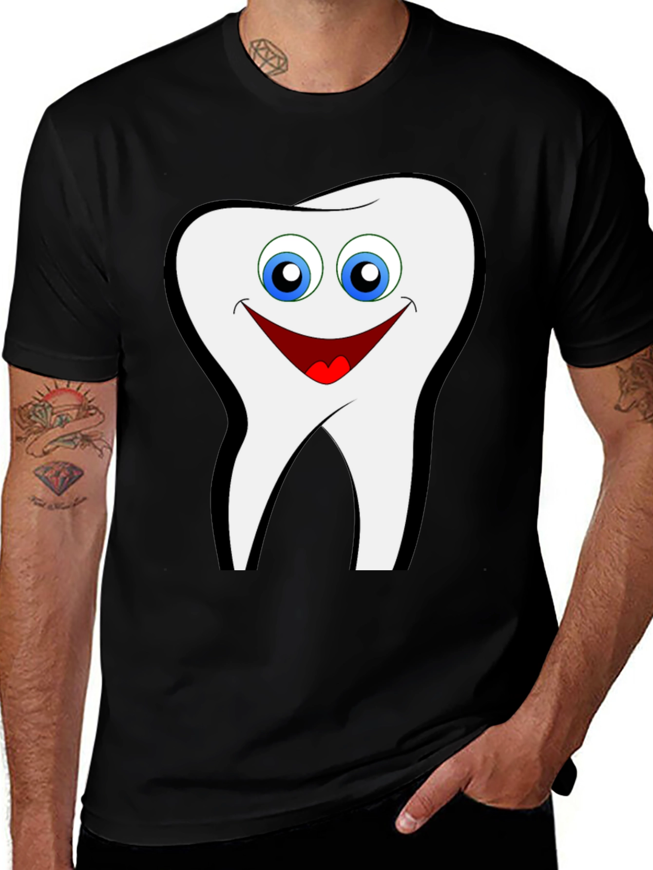 Smiling Tooth Graphic T-Shirt - Black Cotton Tee