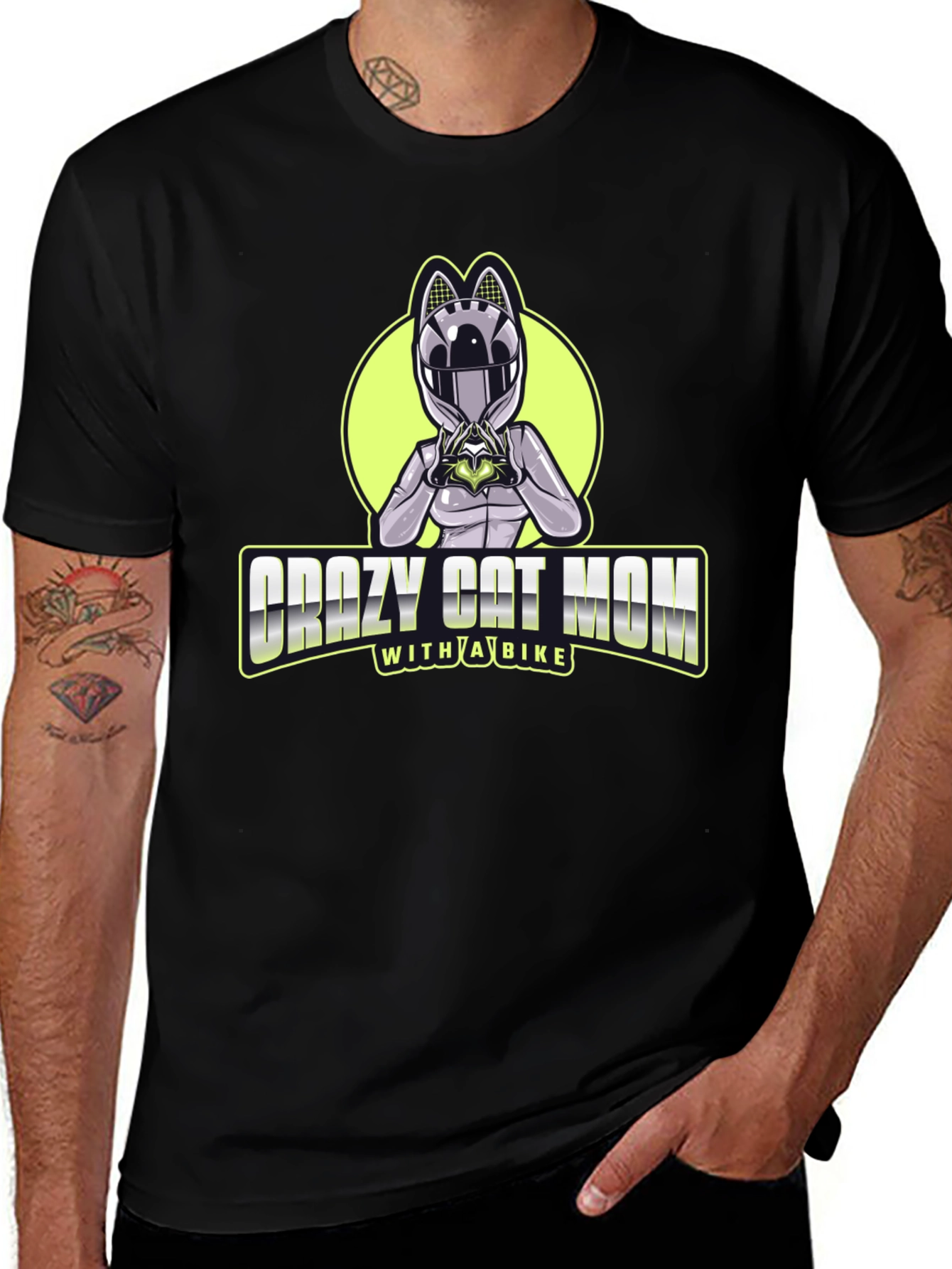 Crazy Cat Mom Biker T-Shirt - Unique Design!