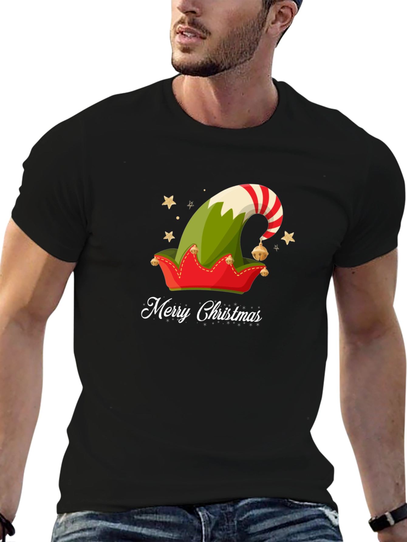 Merry Christmas Elf Hat Graphic Tee