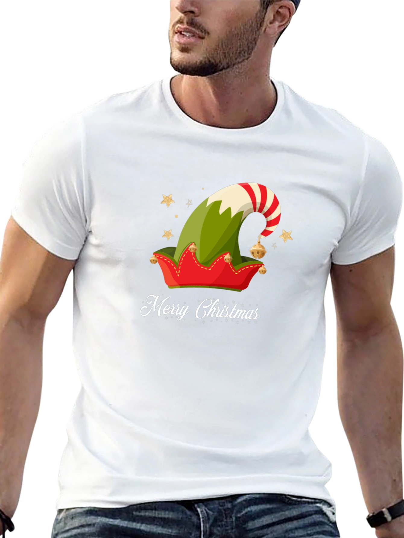 Merry Christmas Elf Hat Graphic Tee