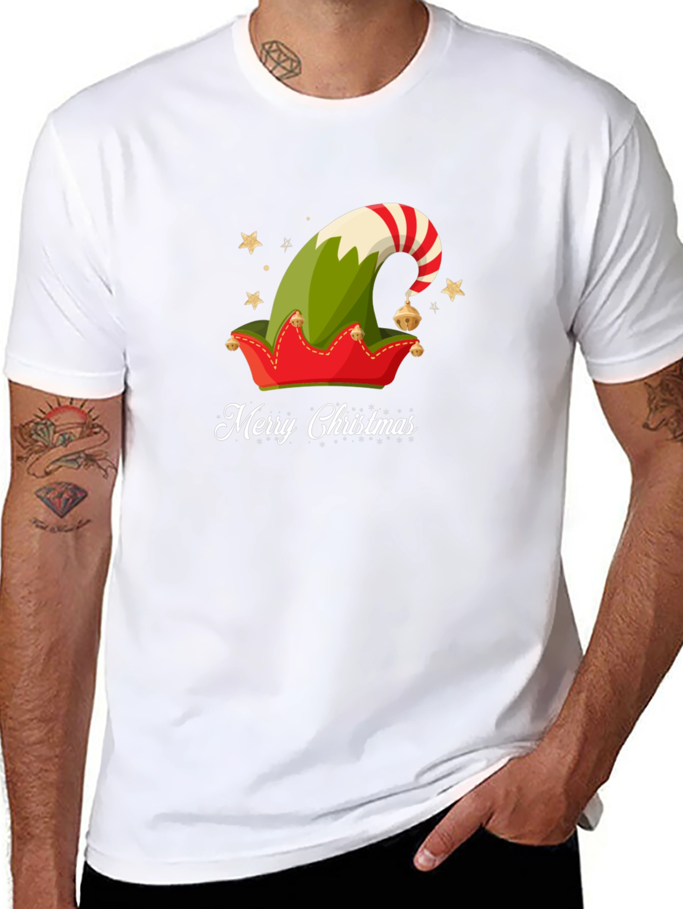 Merry Christmas Elf Hat Graphic Tee