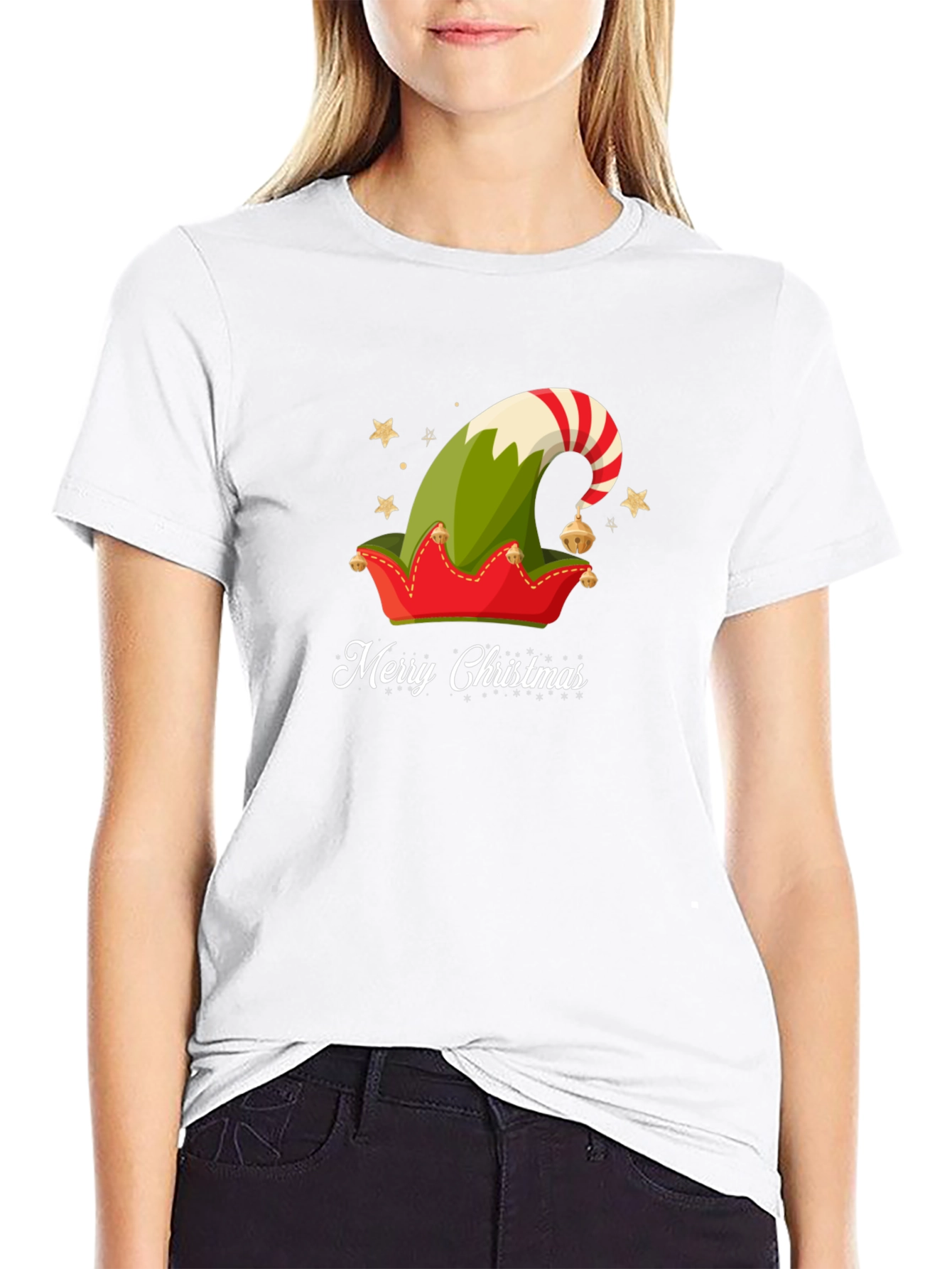 Merry Christmas Elf Hat Graphic Tee