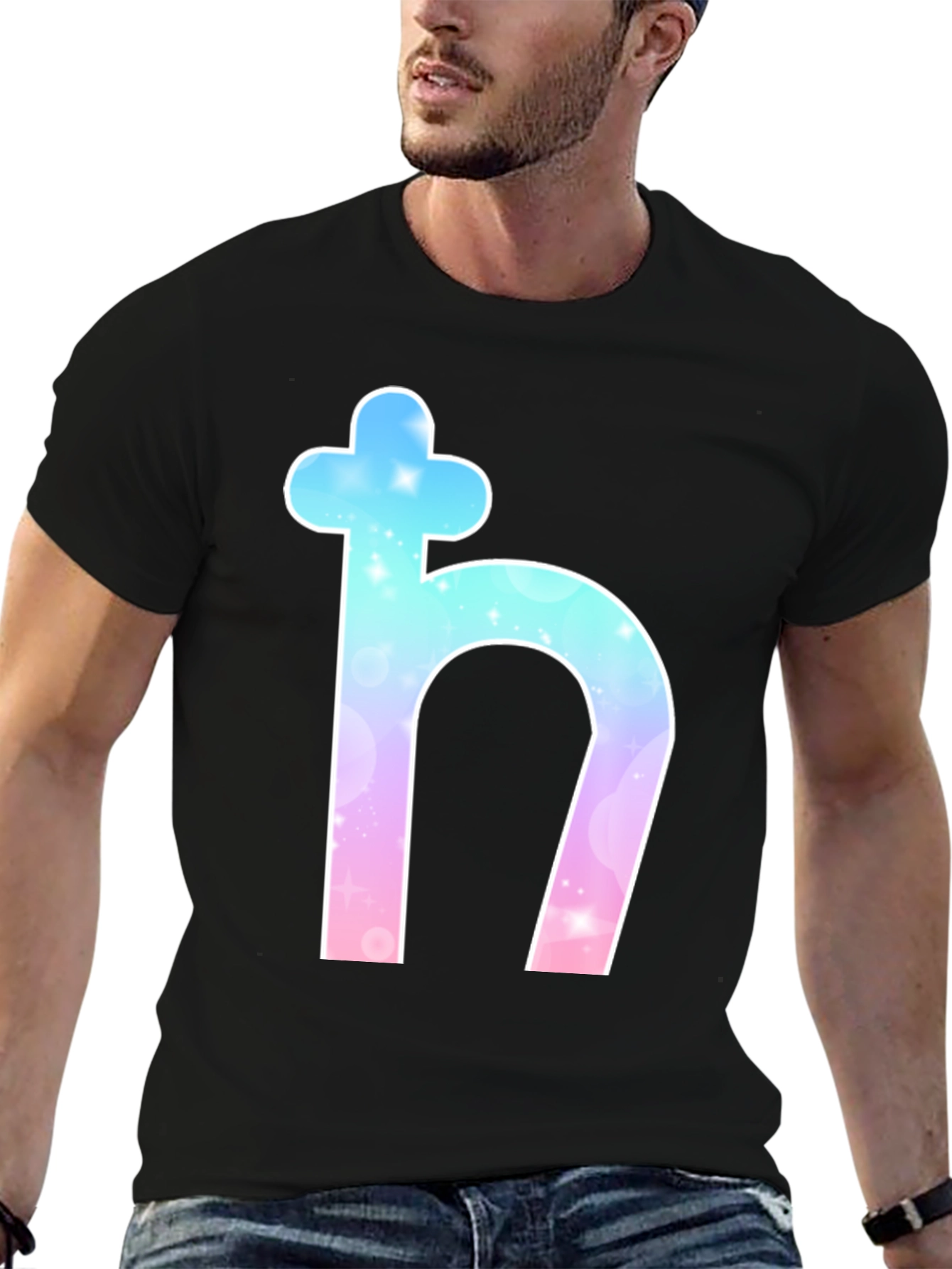 Saturn Symbol Graphic Tee - Black Cotton Blend