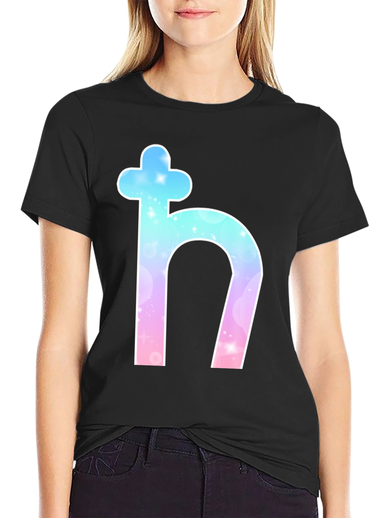 Saturn Symbol Graphic Tee - Black Cotton Blend