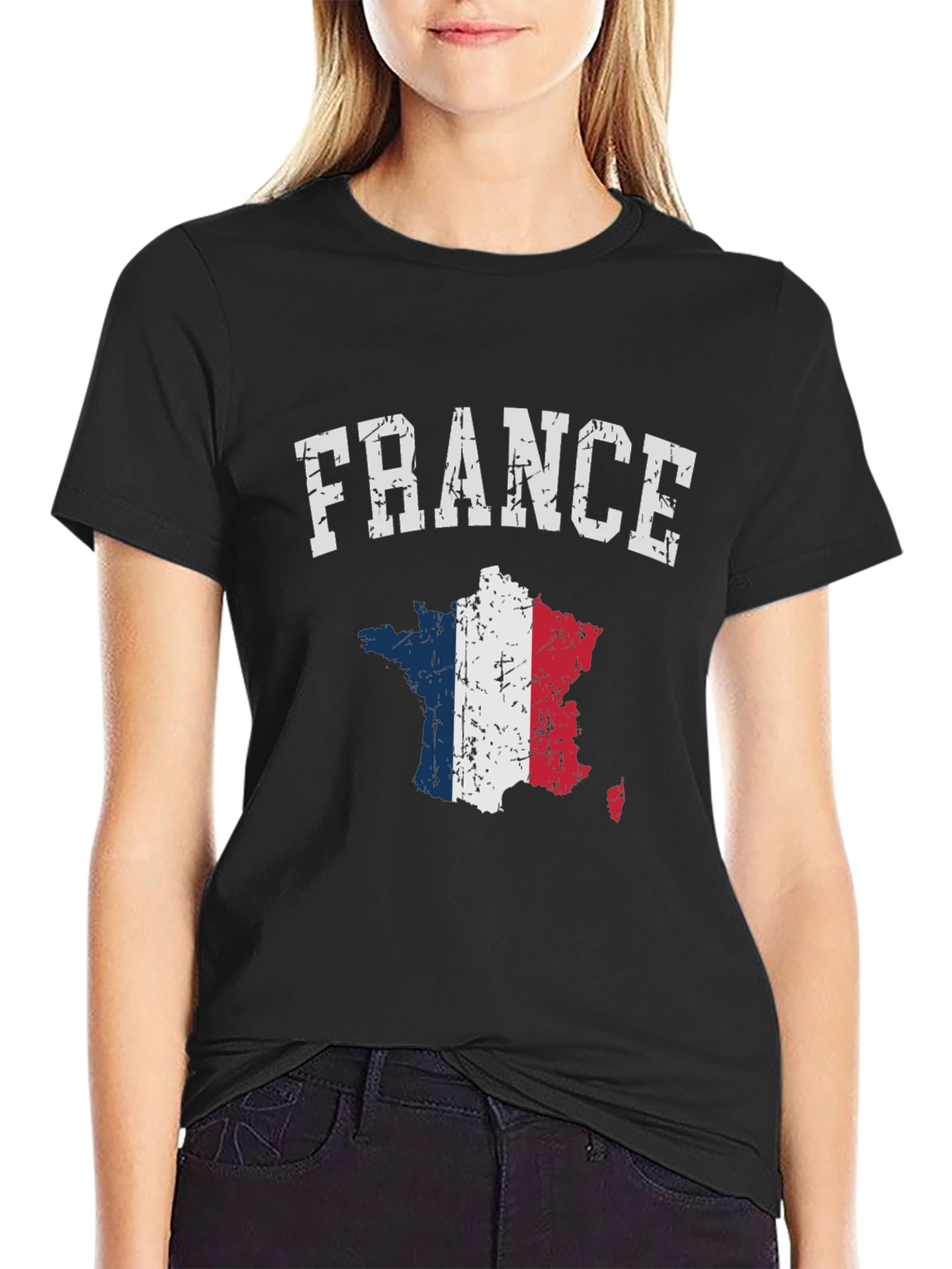 France Flag Map T-Shirt - Distressed Design