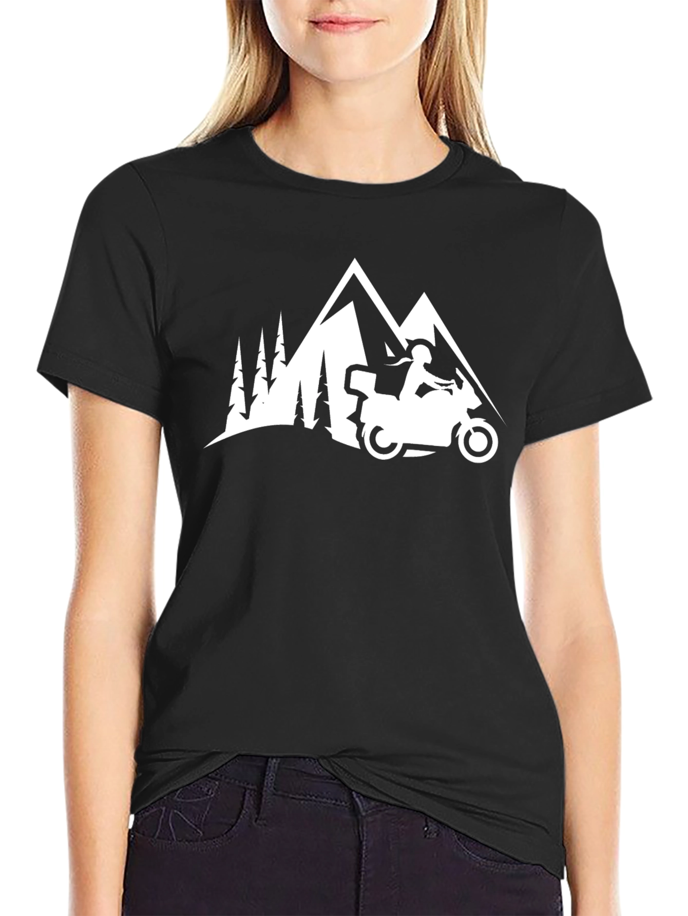 Adventure Awaits T-Shirt: Motorcycle & Mountain Design