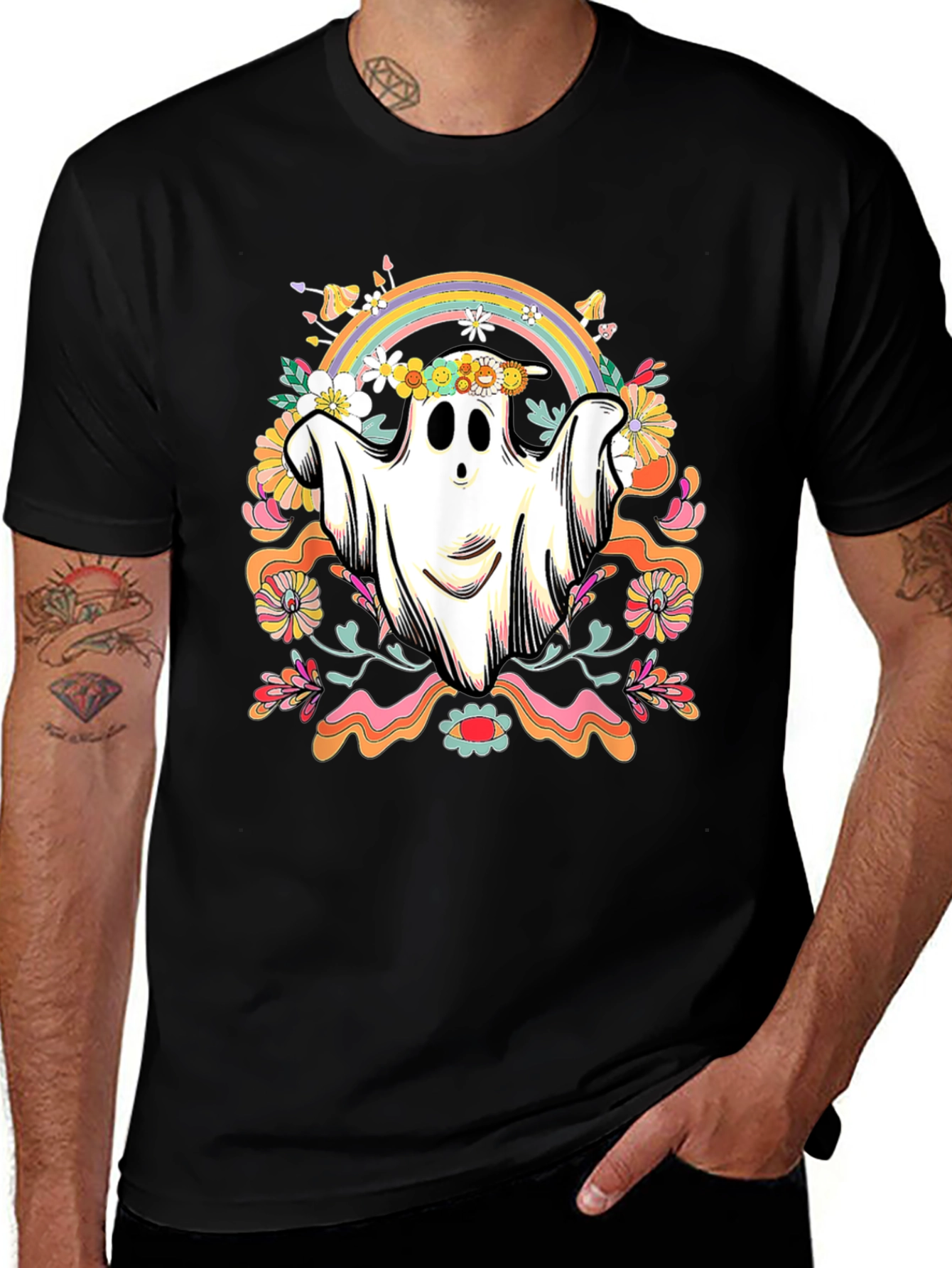 Hippie Ghost T-Shirt - Spooky Retro Design