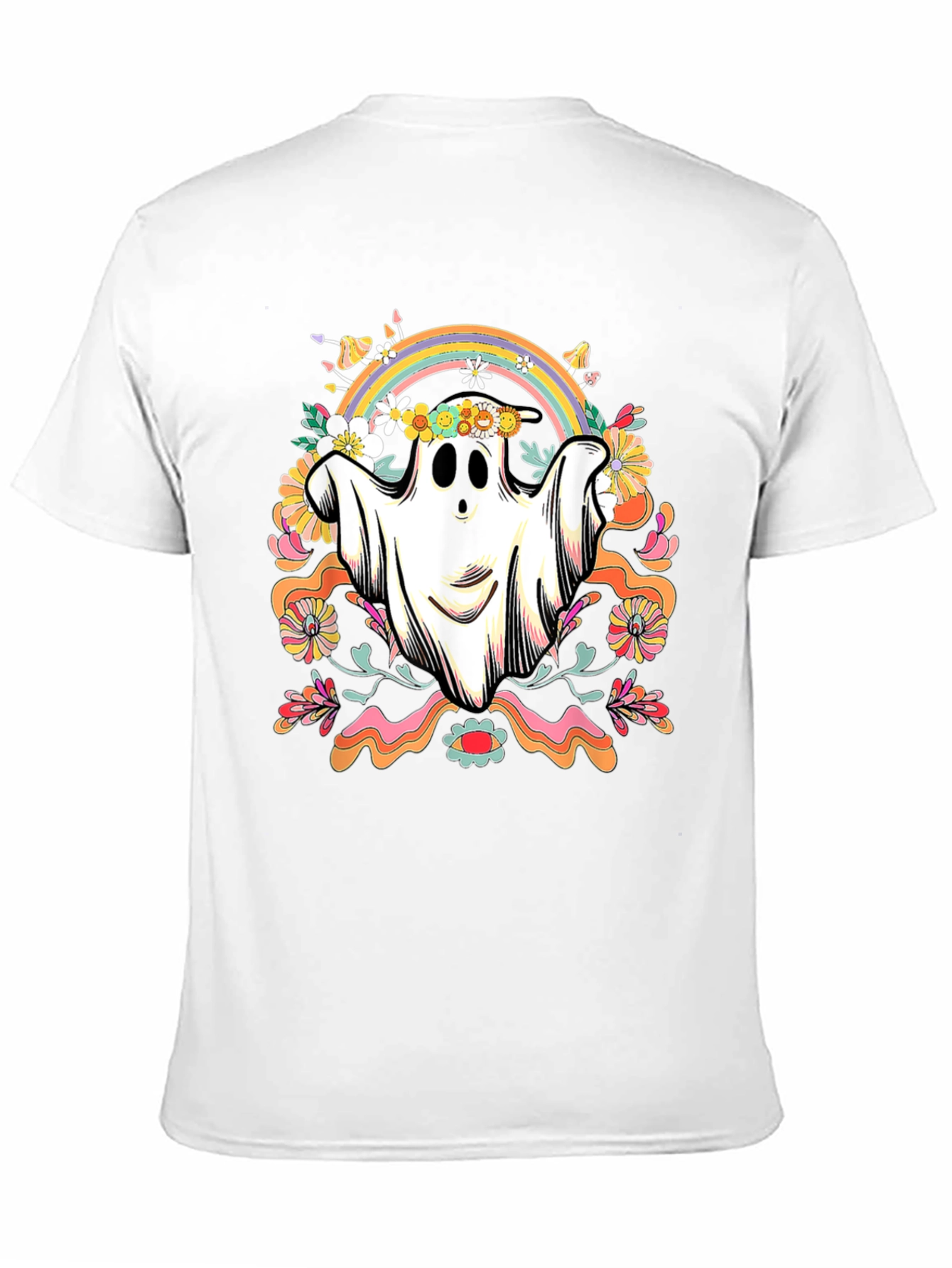 Hippie Ghost T-Shirt - Spooky Retro Design