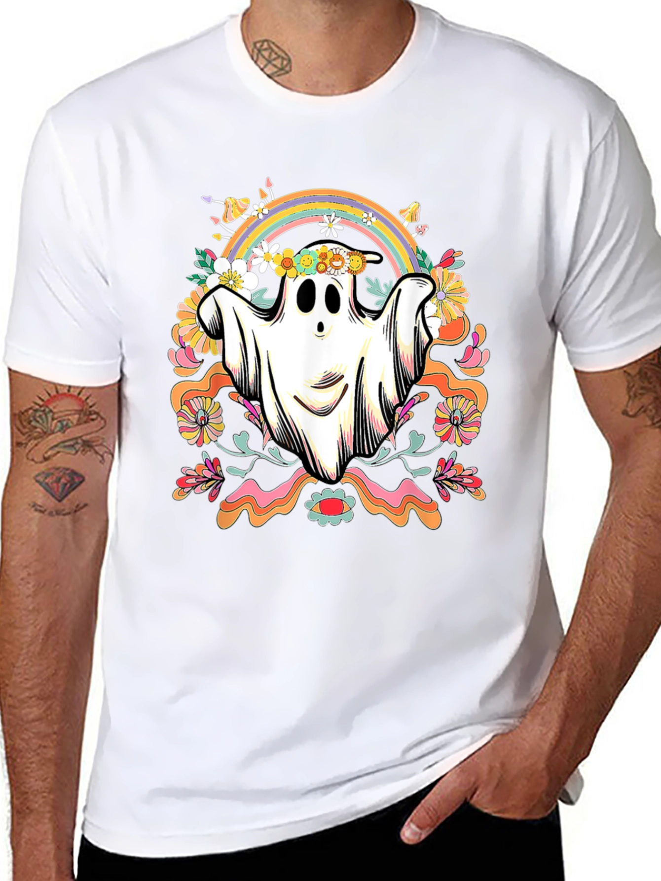 Hippie Ghost T-Shirt - Spooky Retro Design