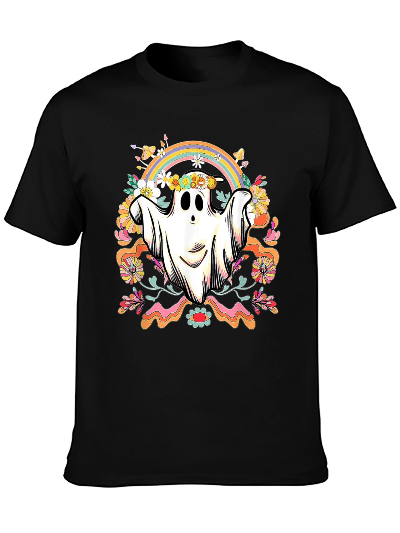 Hippie Ghost T-Shirt - Spooky Retro Design