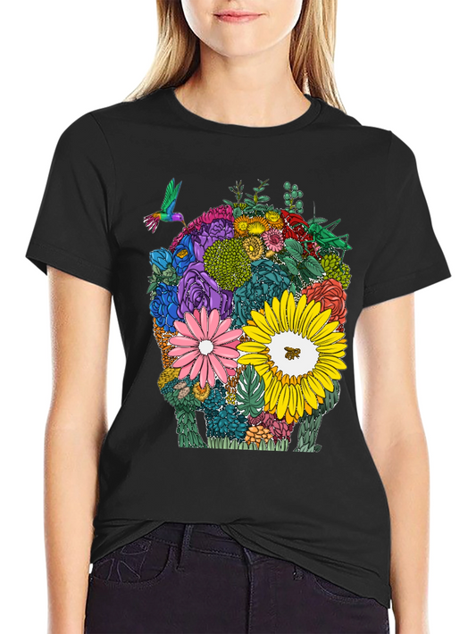 Floral Skull Graphic T-Shirt - Unique Design