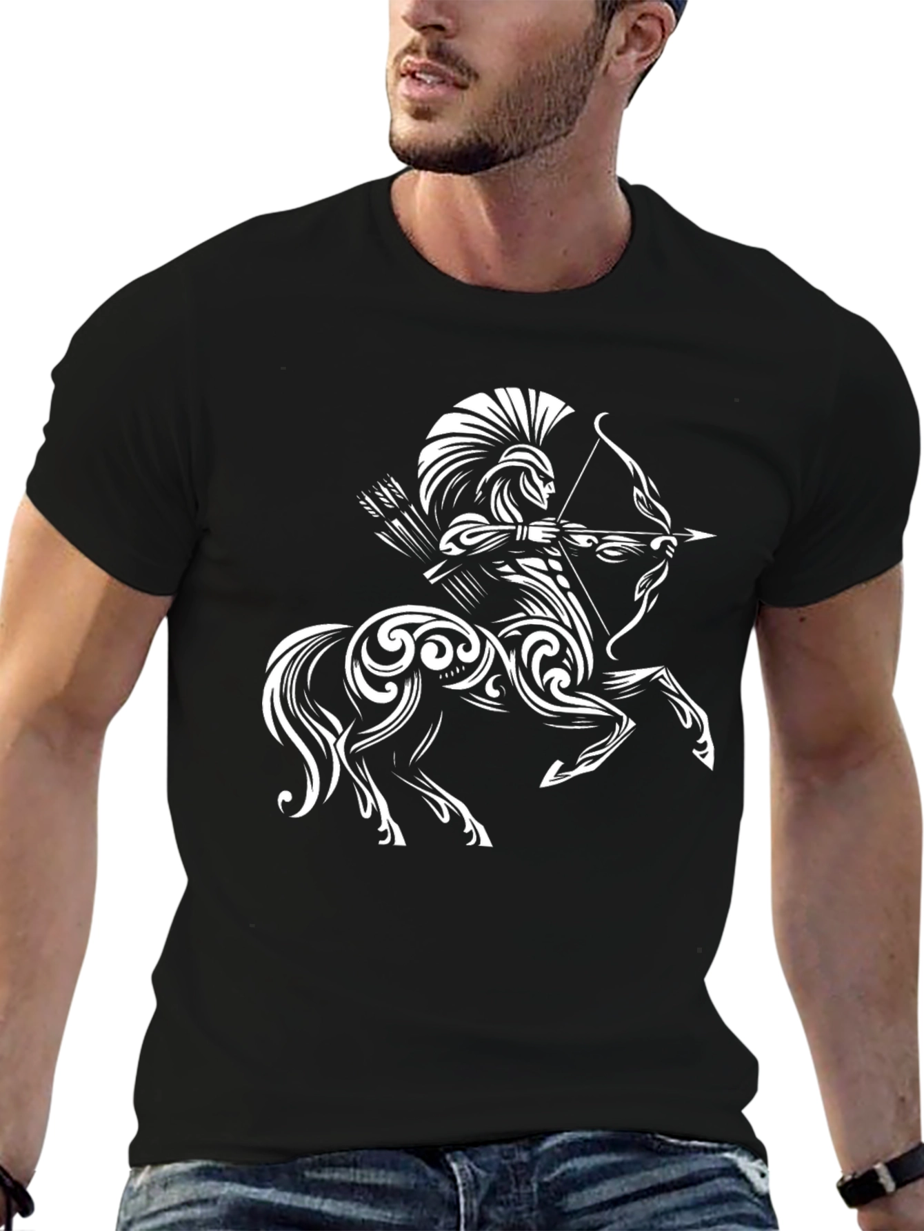 Sagittarius Centaur Graphic Tee - Black Cotton Shirt