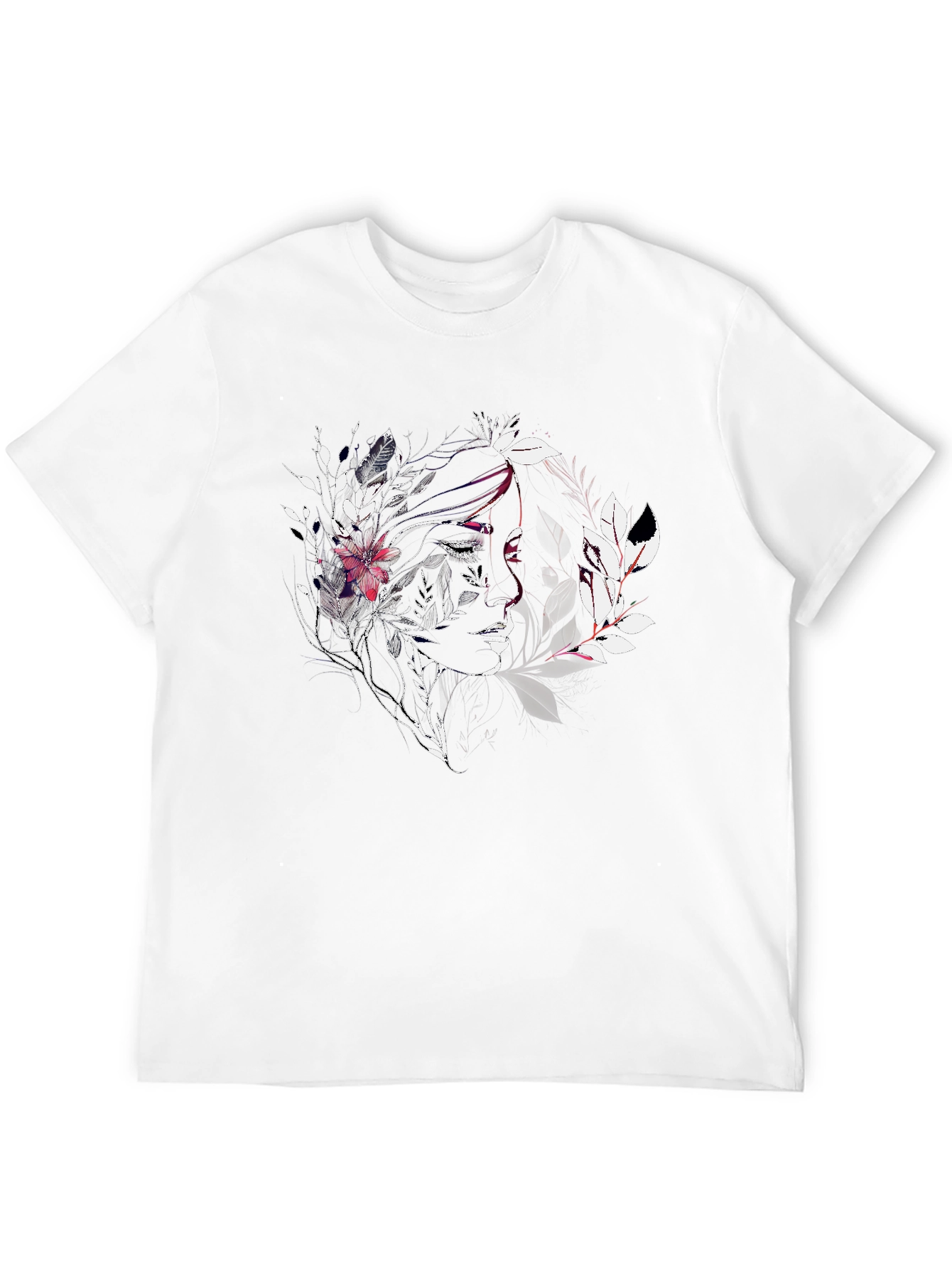 Artistic Floral Woman Graphic Black Tee