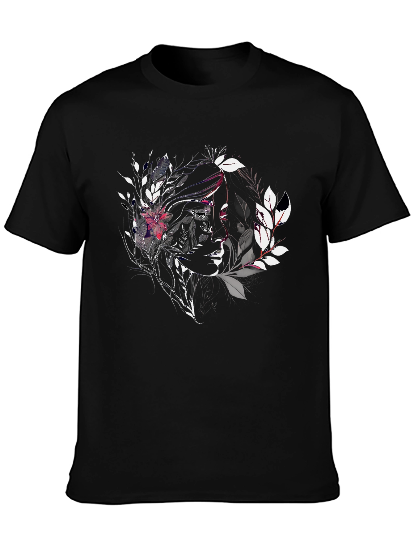 Artistic Floral Woman Graphic Black Tee