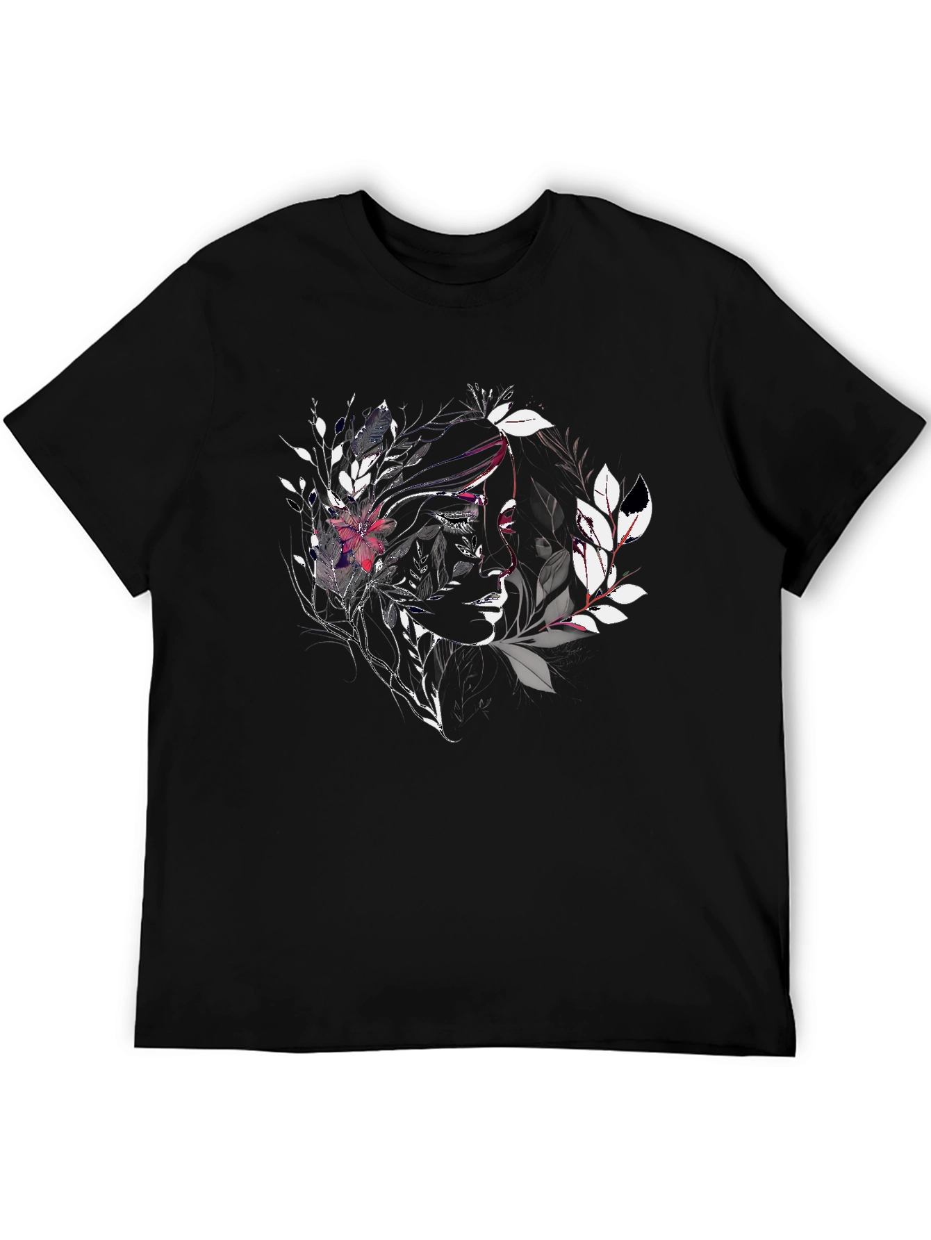 Artistic Floral Woman Graphic Black Tee