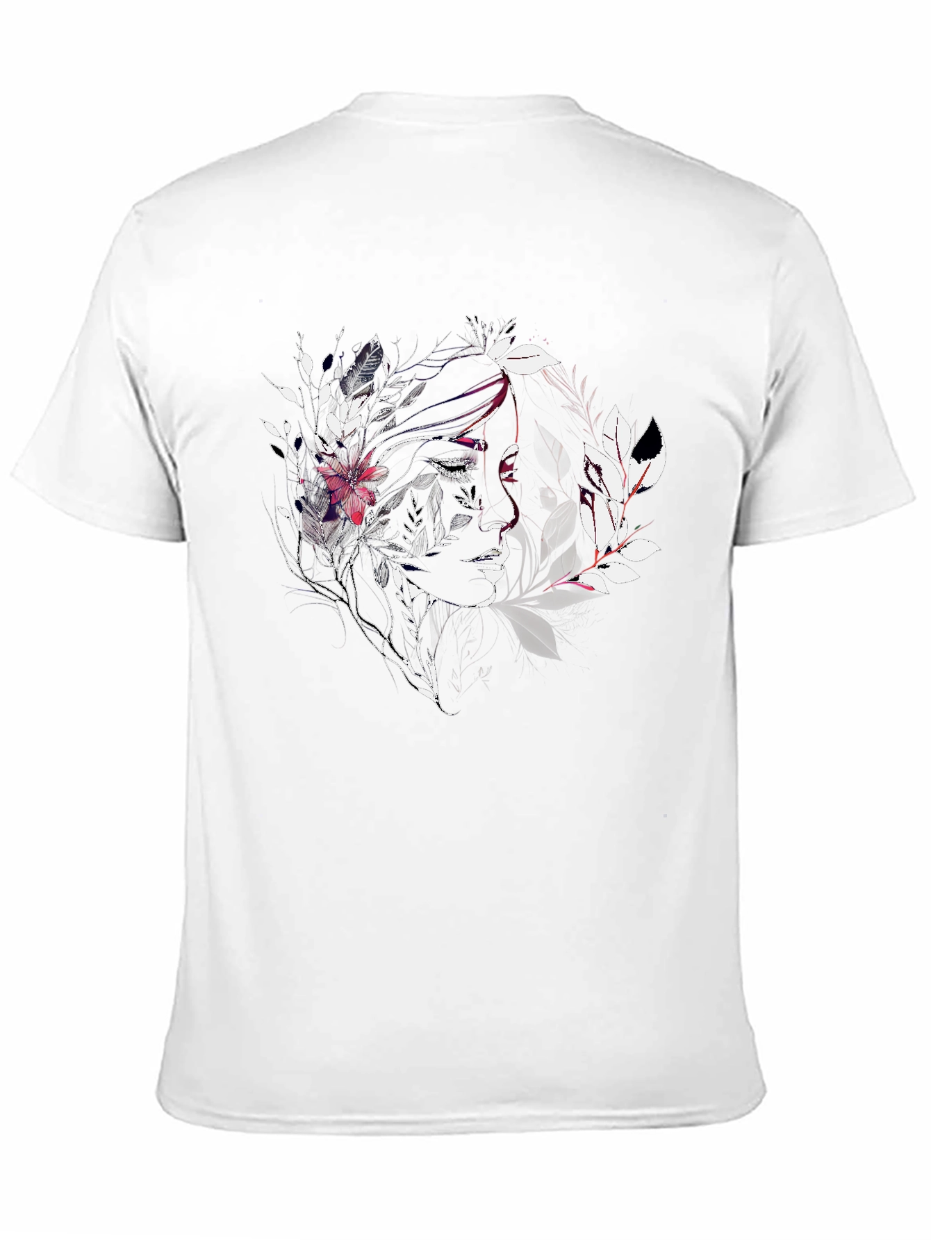 Artistic Floral Woman Graphic Black Tee