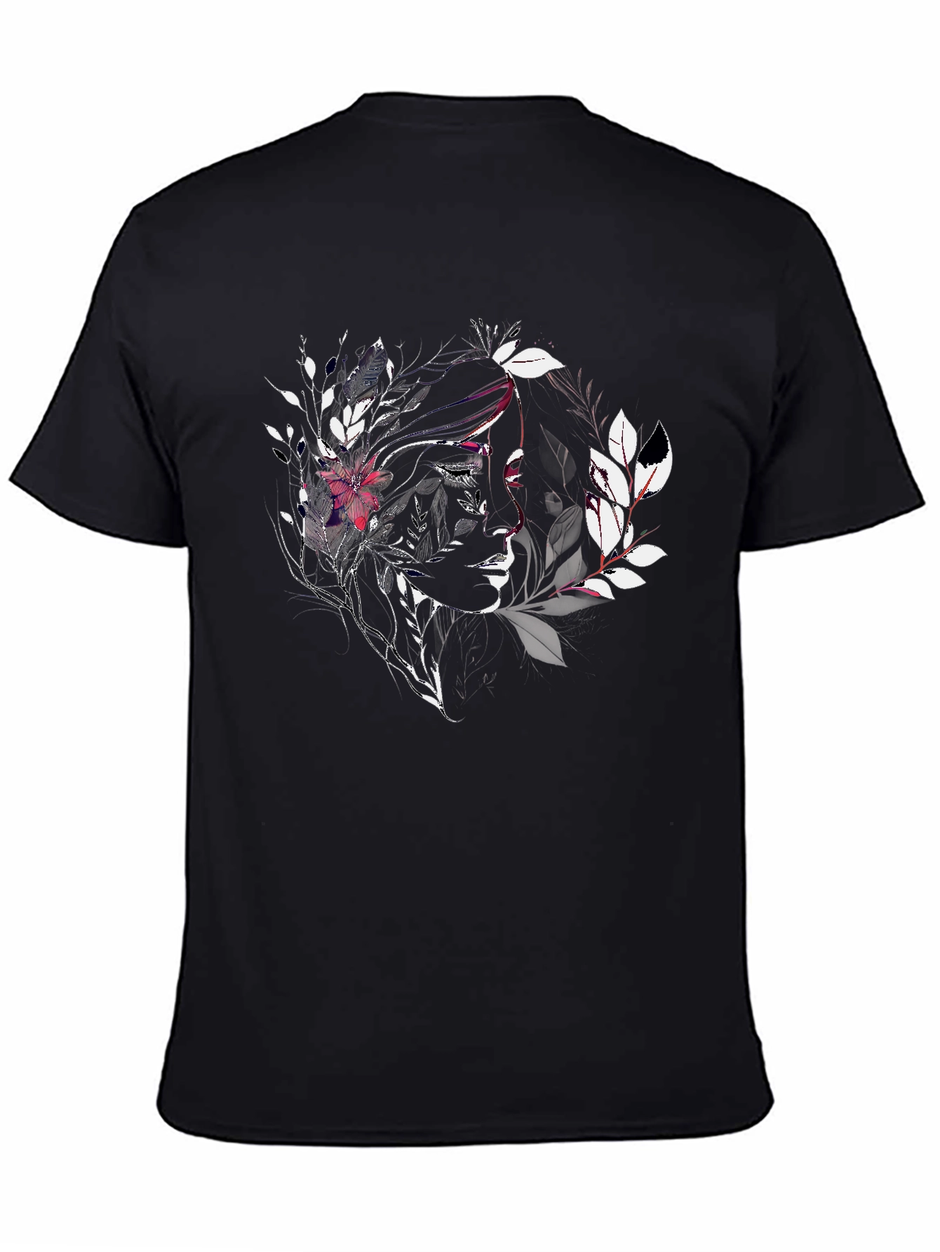 Artistic Floral Woman Graphic Black Tee