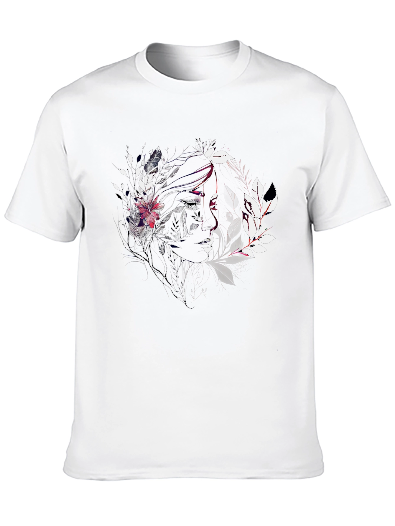 Artistic Floral Woman Graphic Black Tee