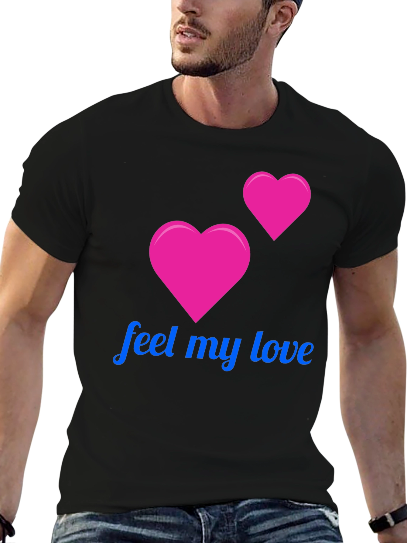 Feel My Love Black T-Shirt - Romantic Heart Design