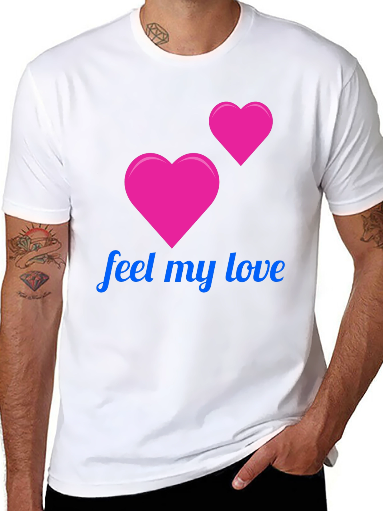 Feel My Love Black T-Shirt - Romantic Heart Design