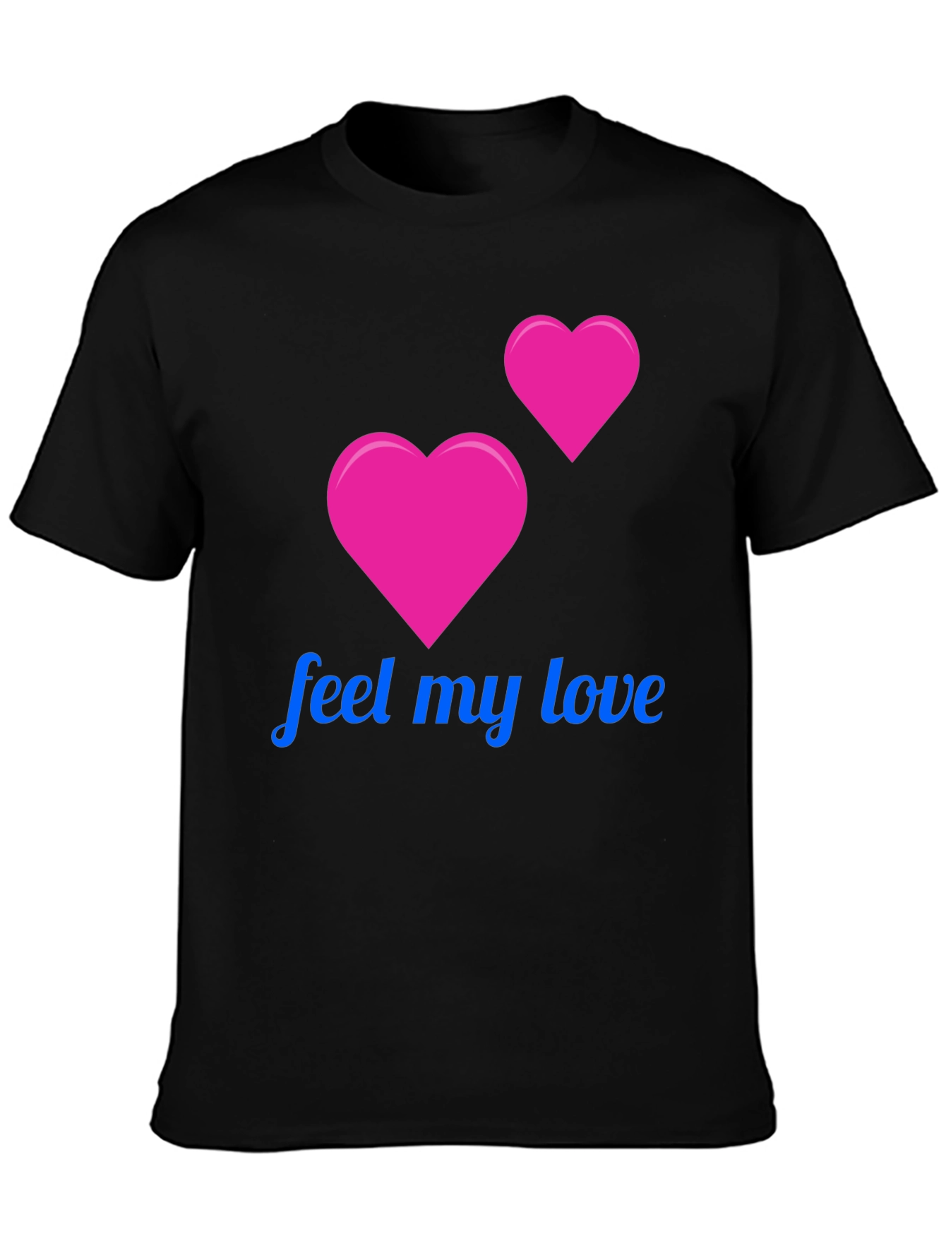 Feel My Love Black T-Shirt - Romantic Heart Design