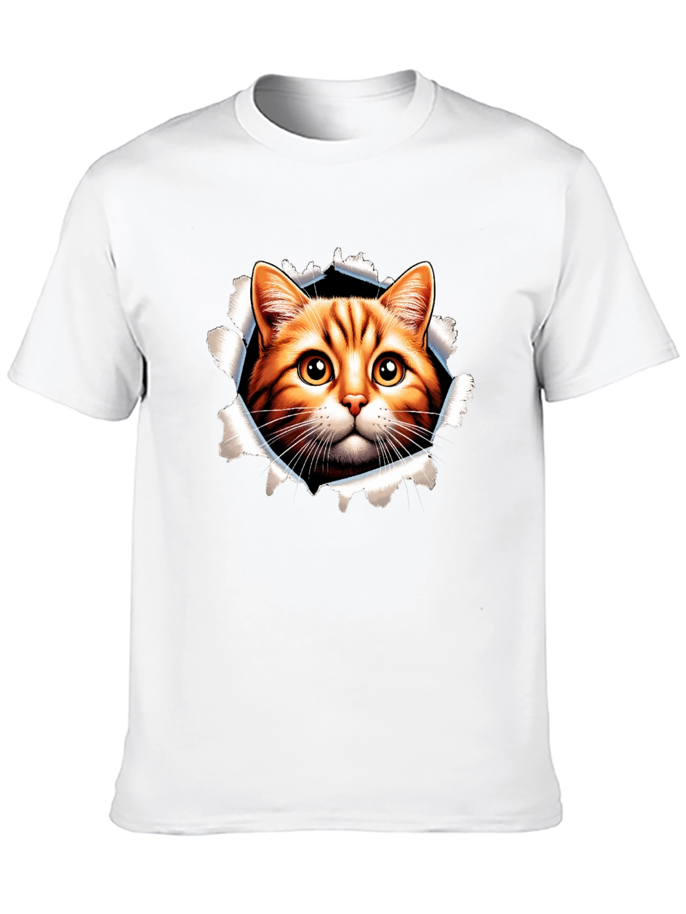 Cat Peeking Through Ripped Black Tee
