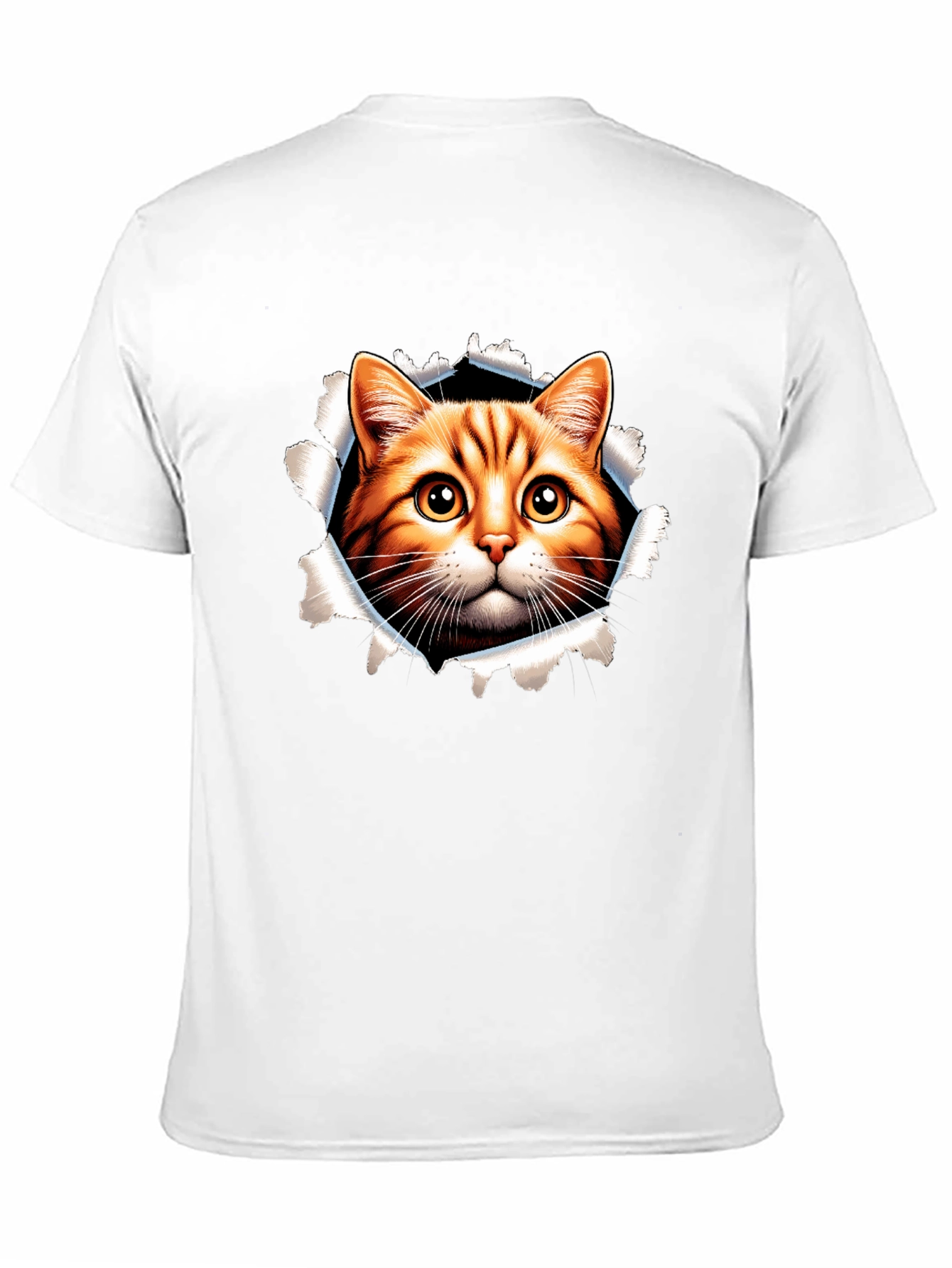 Cat Peeking Through Ripped Black Tee