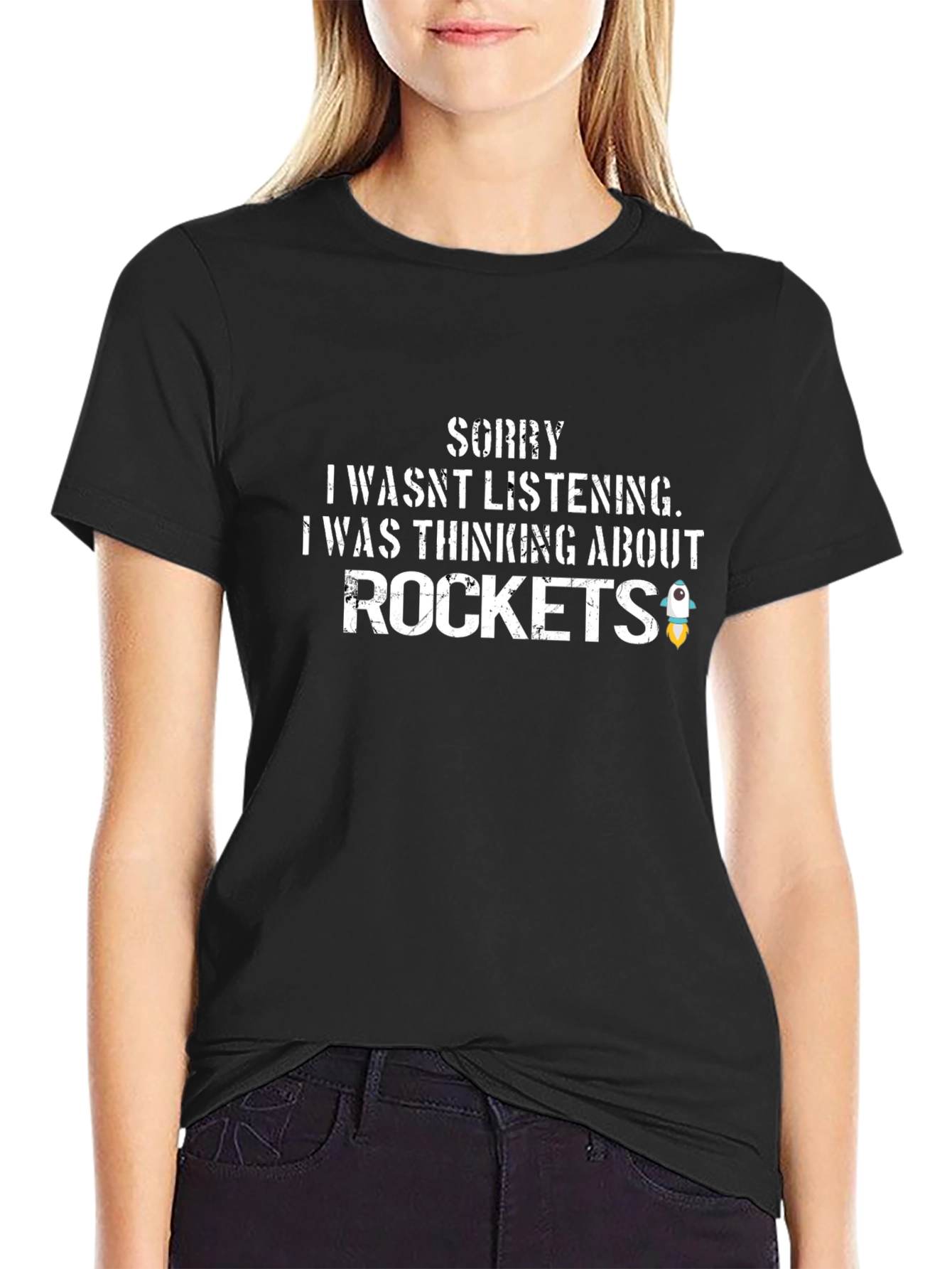 Thinking About Rockets Graphic Tee - Black Cotton