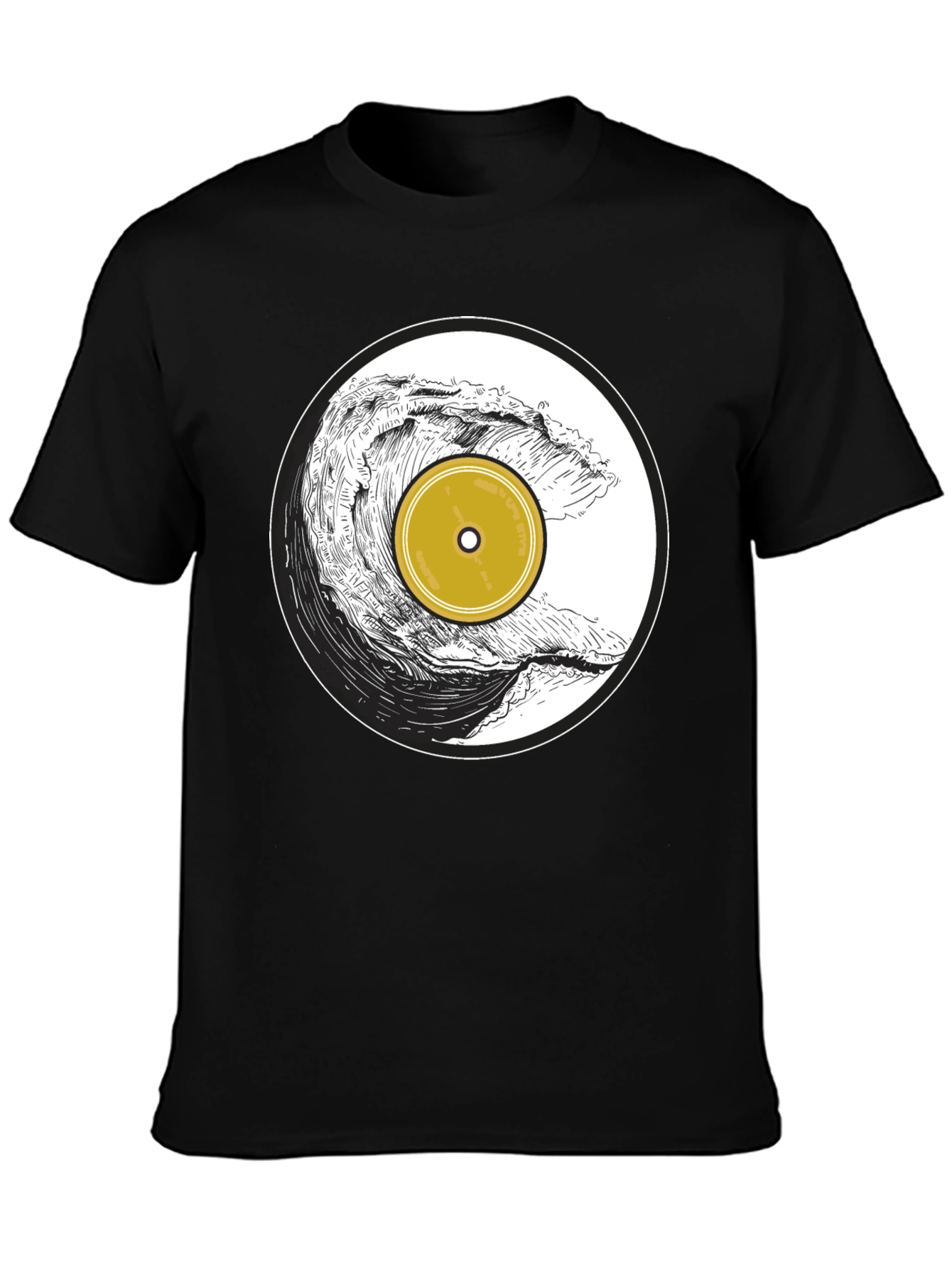 Wave Vinyl Record Black Graphic T-Shirt