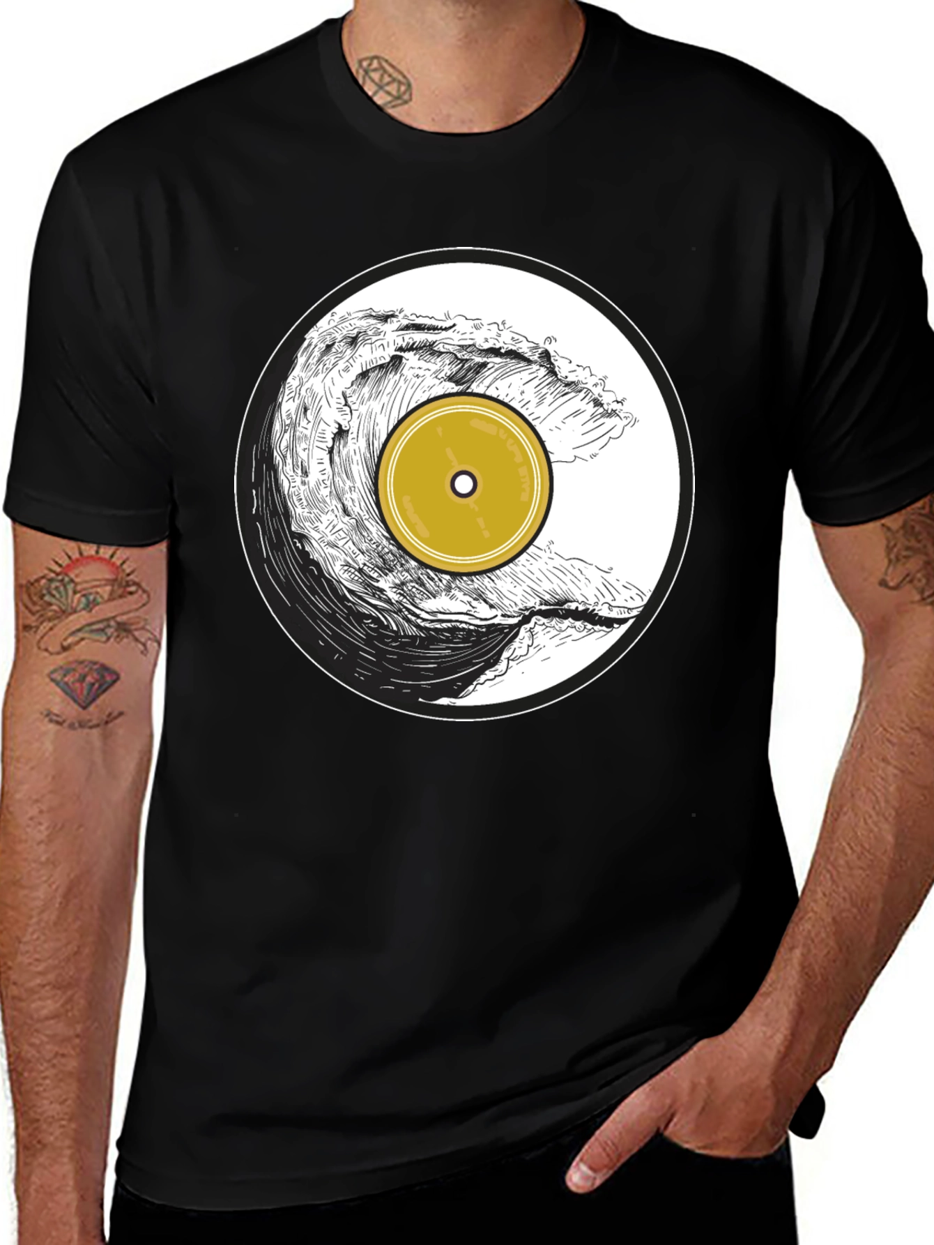 Wave Vinyl Record Black Graphic T-Shirt