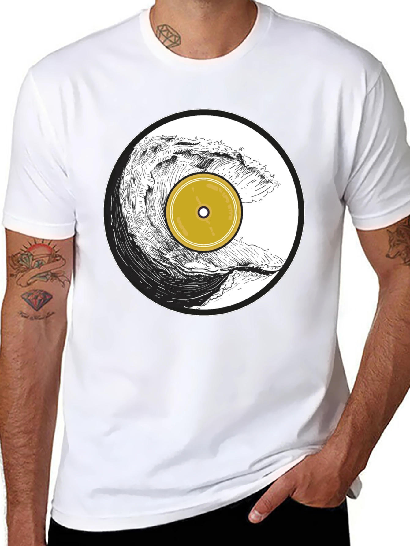 Wave Vinyl Record Black Graphic T-Shirt