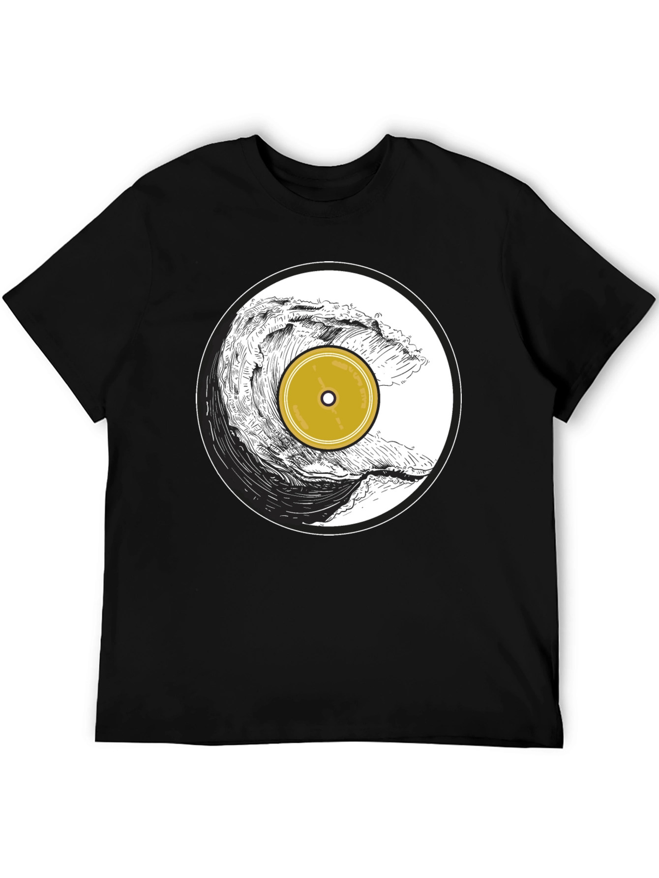 Wave Vinyl Record Black Graphic T-Shirt