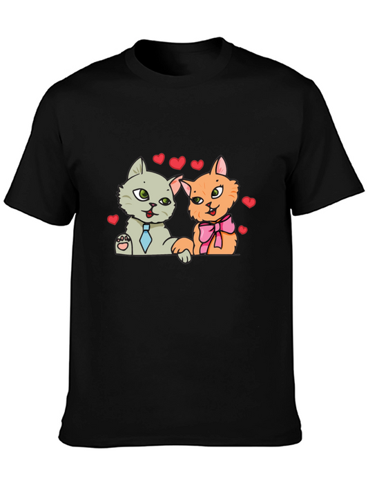 Cute Cats in Love Black T-Shirt