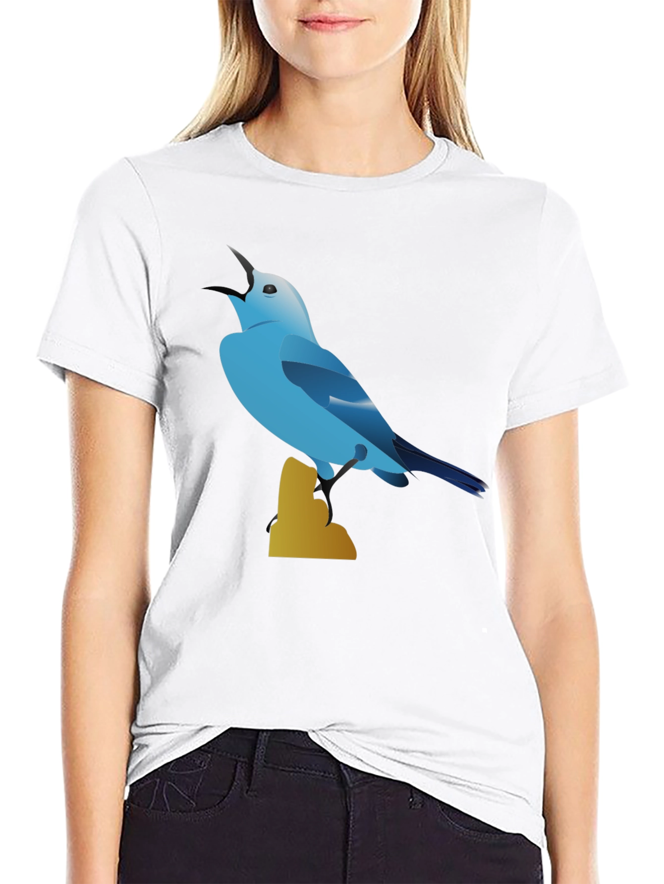 Blue Bird Graphic Tee - Black Cotton Blend