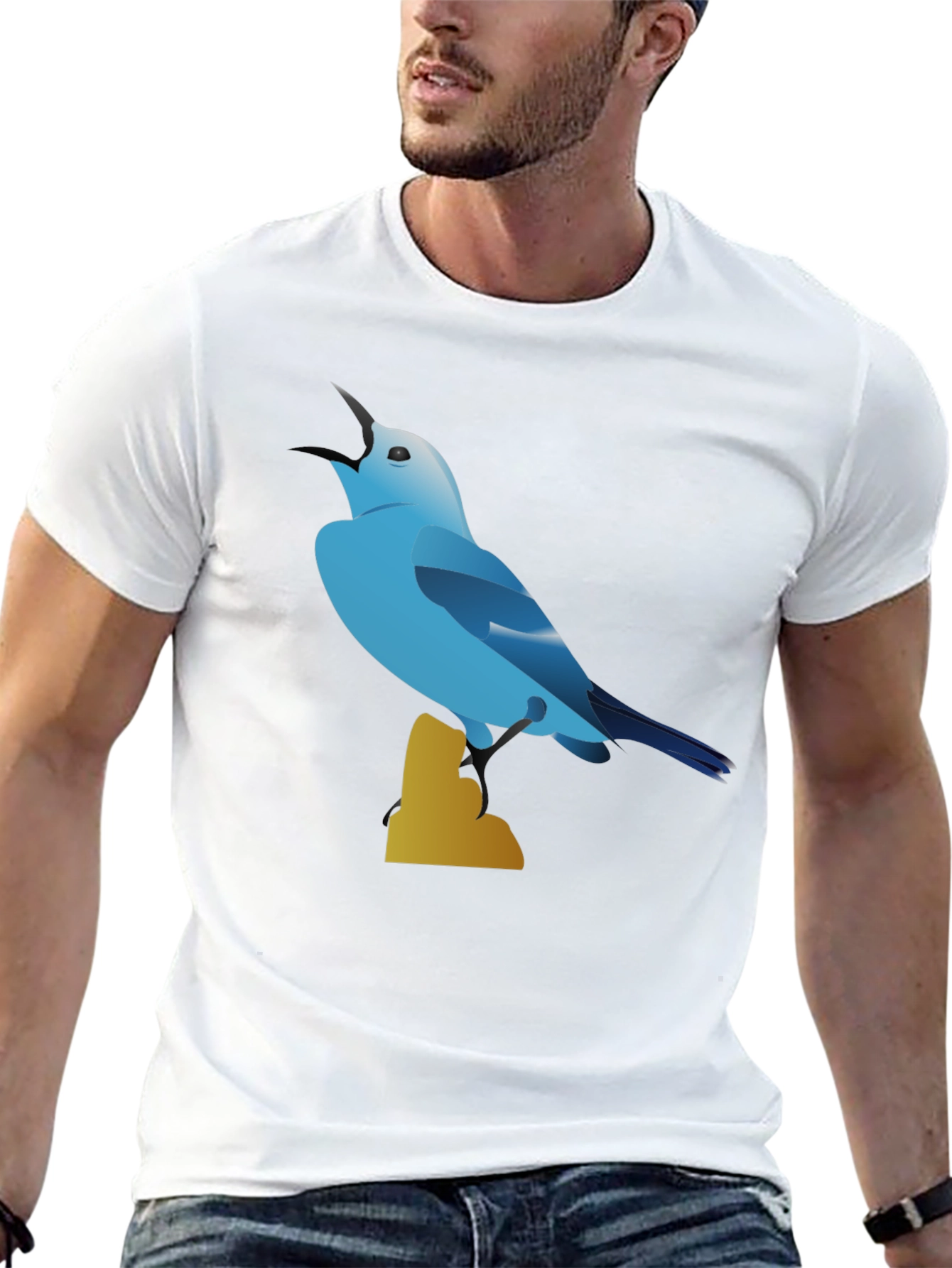 Blue Bird Graphic Tee - Black Cotton Blend