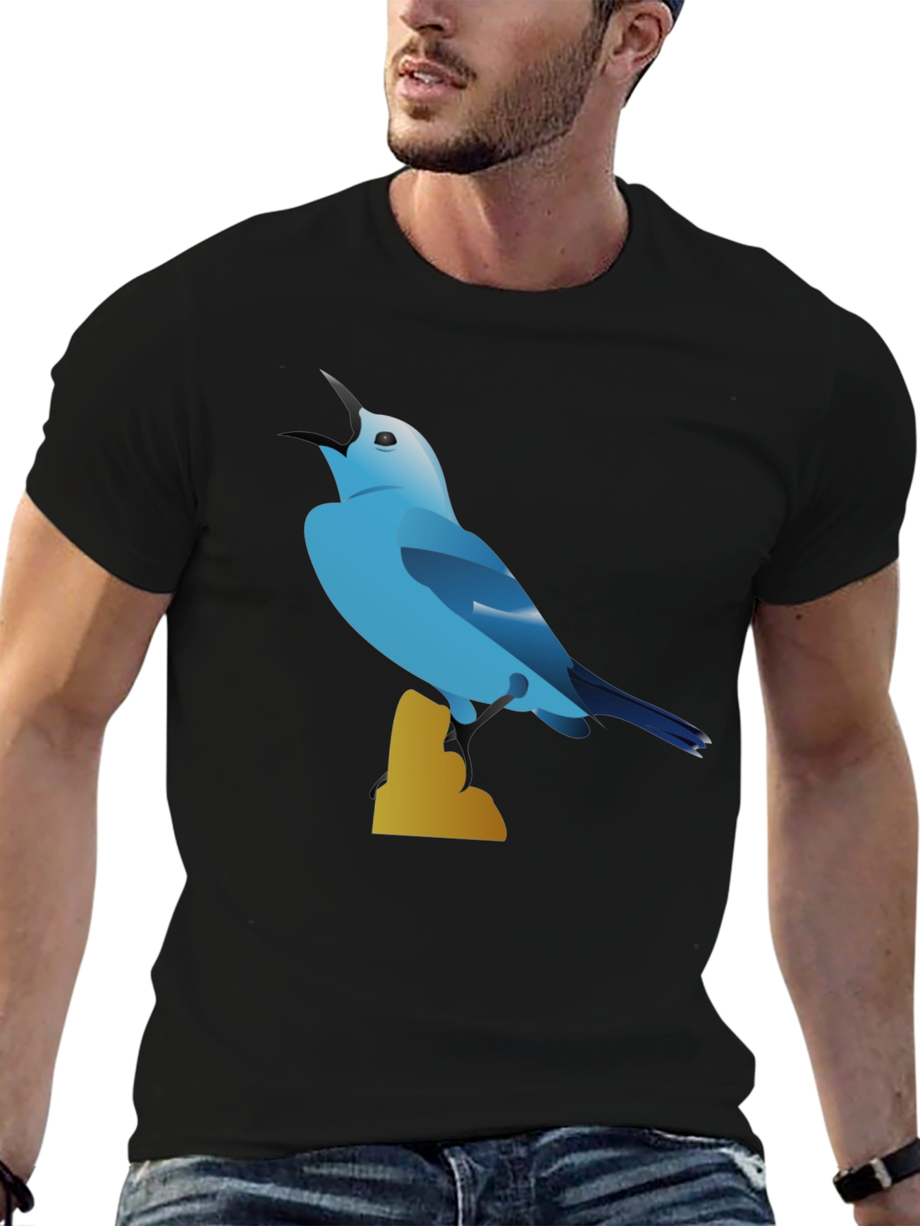 Blue Bird Graphic Tee - Black Cotton Blend