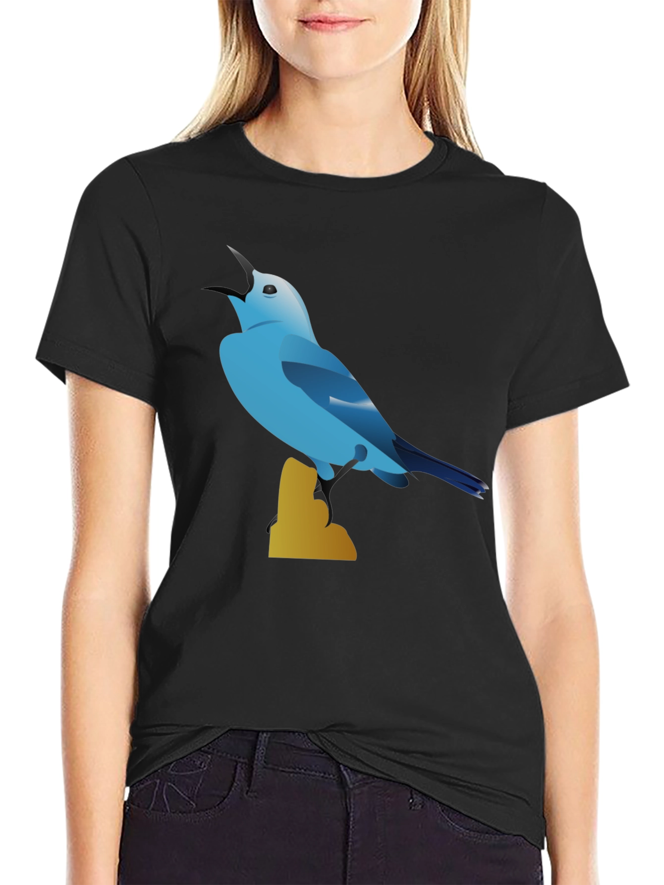 Blue Bird Graphic Tee - Black Cotton Blend